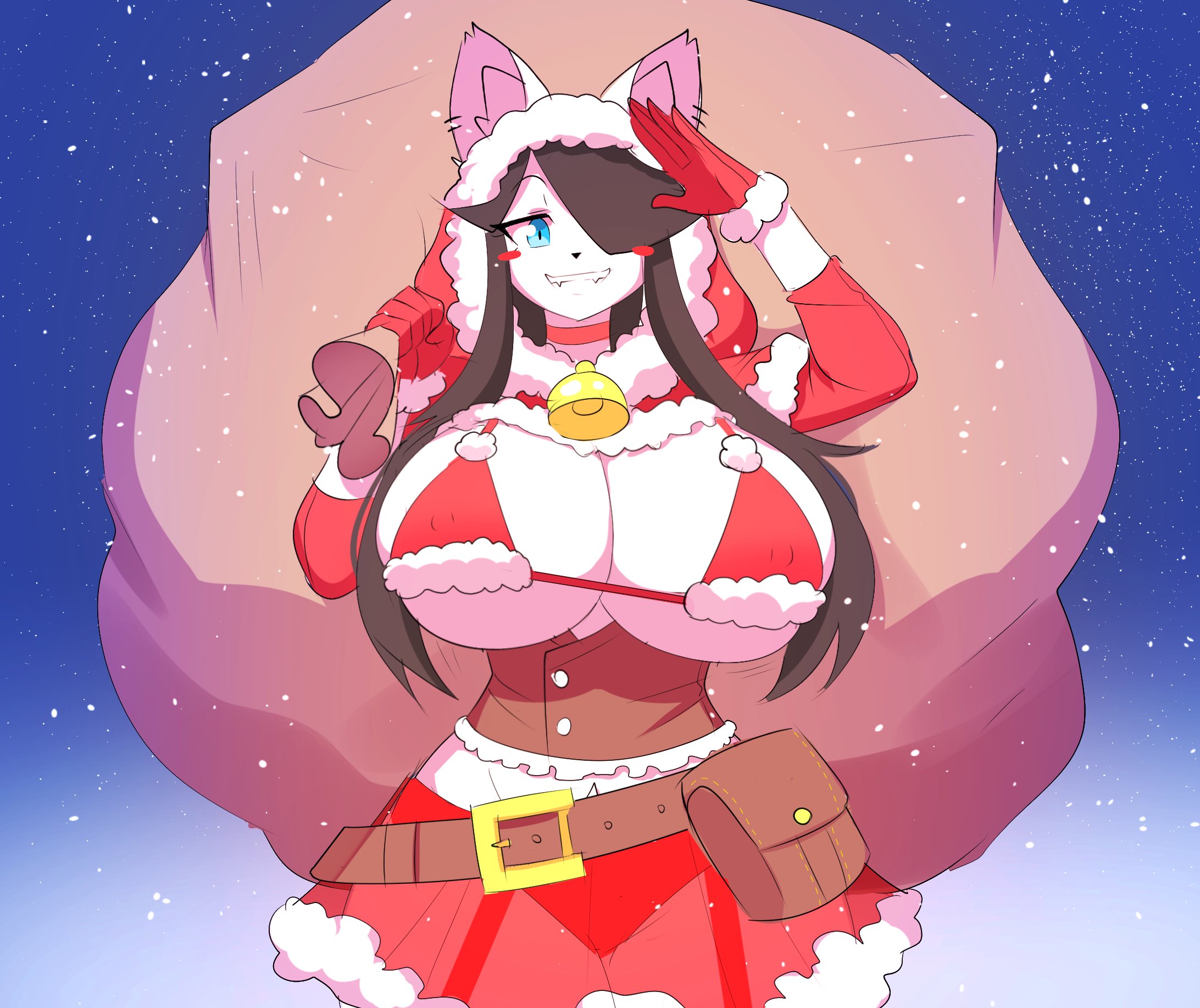 1girls, bag, balls, big breasts, blue eyes, breasts, clothing, dog ears, female, huge breasts, maggie applebee, male, theycallhimcake, wide hips