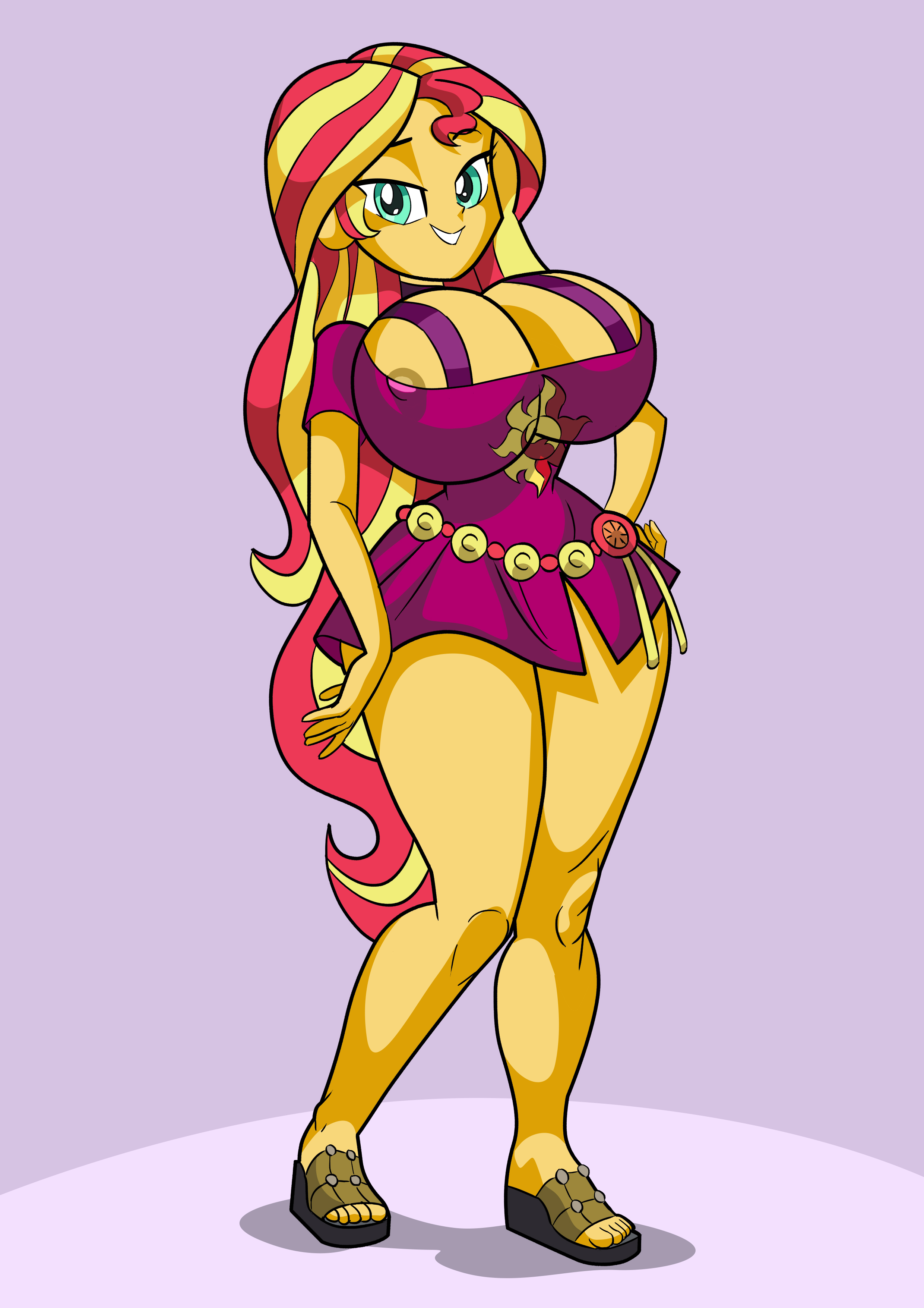 1girls, aqua eyes, areola slip, areolae, art-2u, big breasts, bimbo, breasts, busty, curvy, equestria girls, erect nipples, female, friendship is magic, hasbro, hi res, highres, hourglass figure, huge breasts, large breasts, legs, looking at viewer, my little pony, nipple slip, nipples, nipples visible through clothing, sandals, solo, solo female, spring breakdown, sunset shimmer, thick thighs, thighs, wide hips