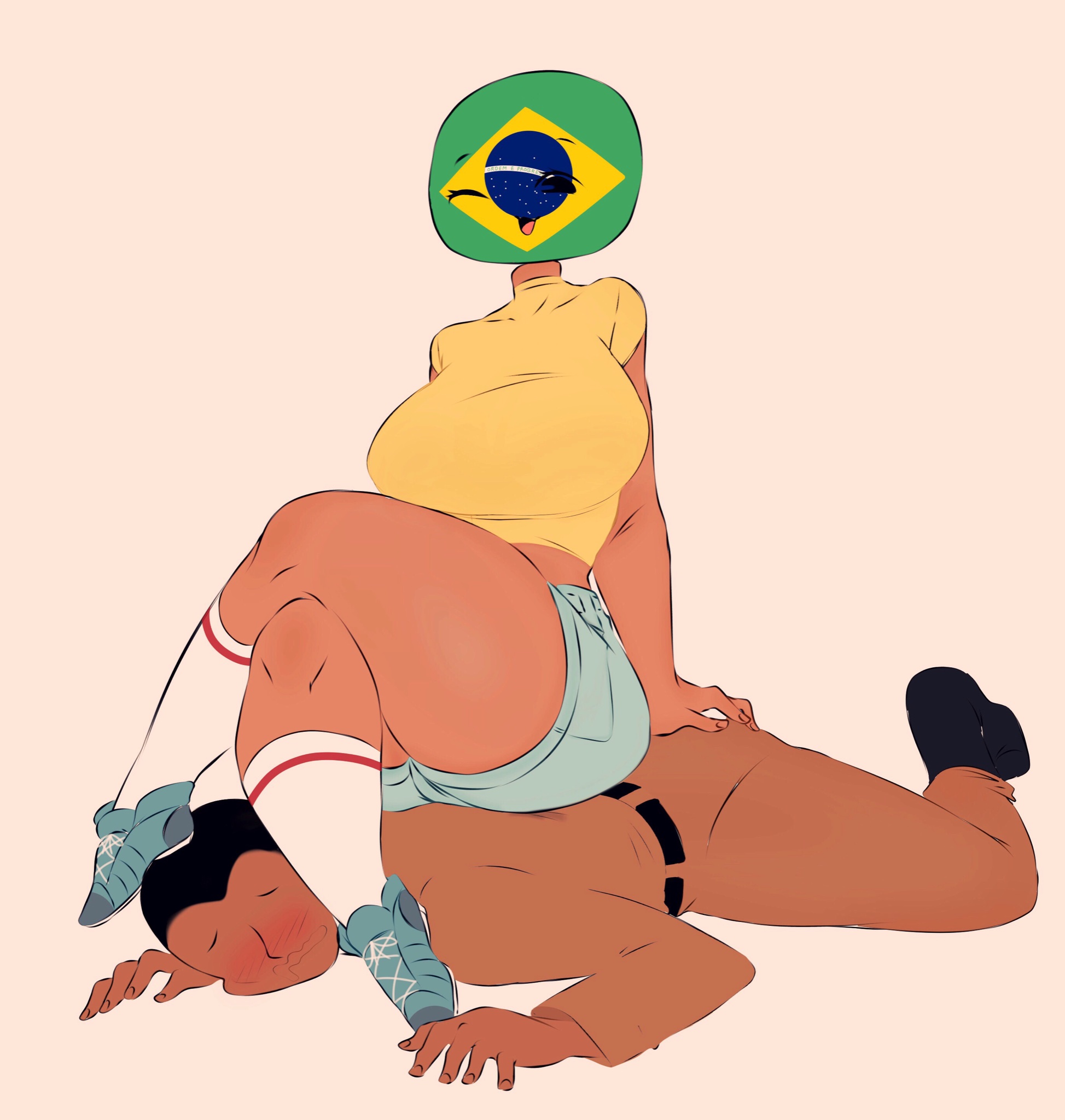 brazil (countryhumans), brazilian flag, breasts, countryhumans, countryhumans girl, female, flawsy, latina, tagme