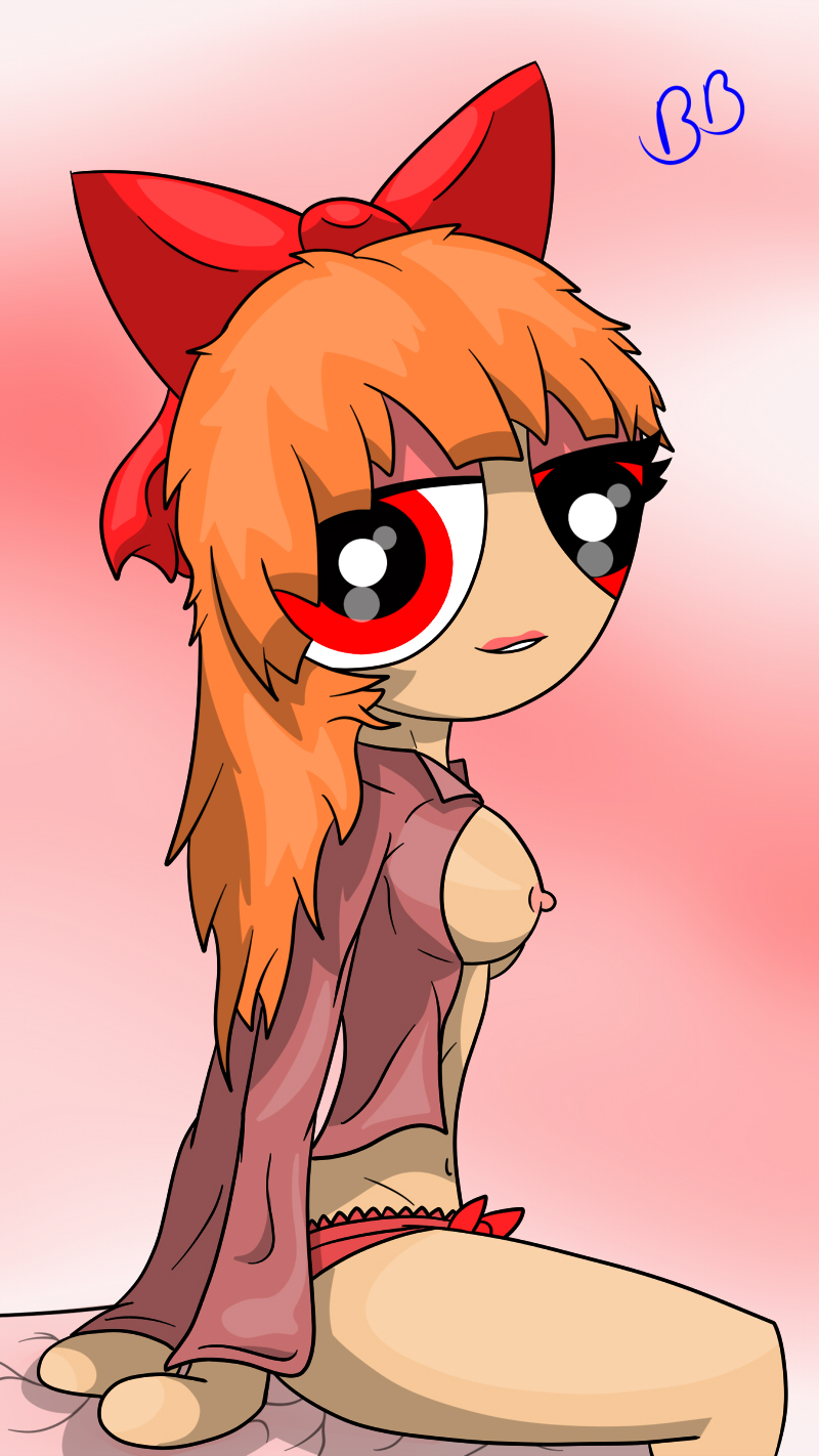 blossom_(powerpuff_girls) breasts clothing female female_only human hyper_eyes looking_aside orange_hair powerpuff_girls side_view sitting solo straight_hair tagme tan_skin thebb