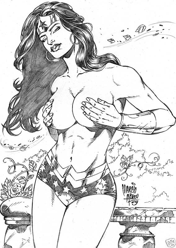 1girls 2009 dc_comics female female_only hand_bra hoop_earrings marcio_abreu monochrome solo tagme tiara topless wonder_woman wonder_woman_(series)