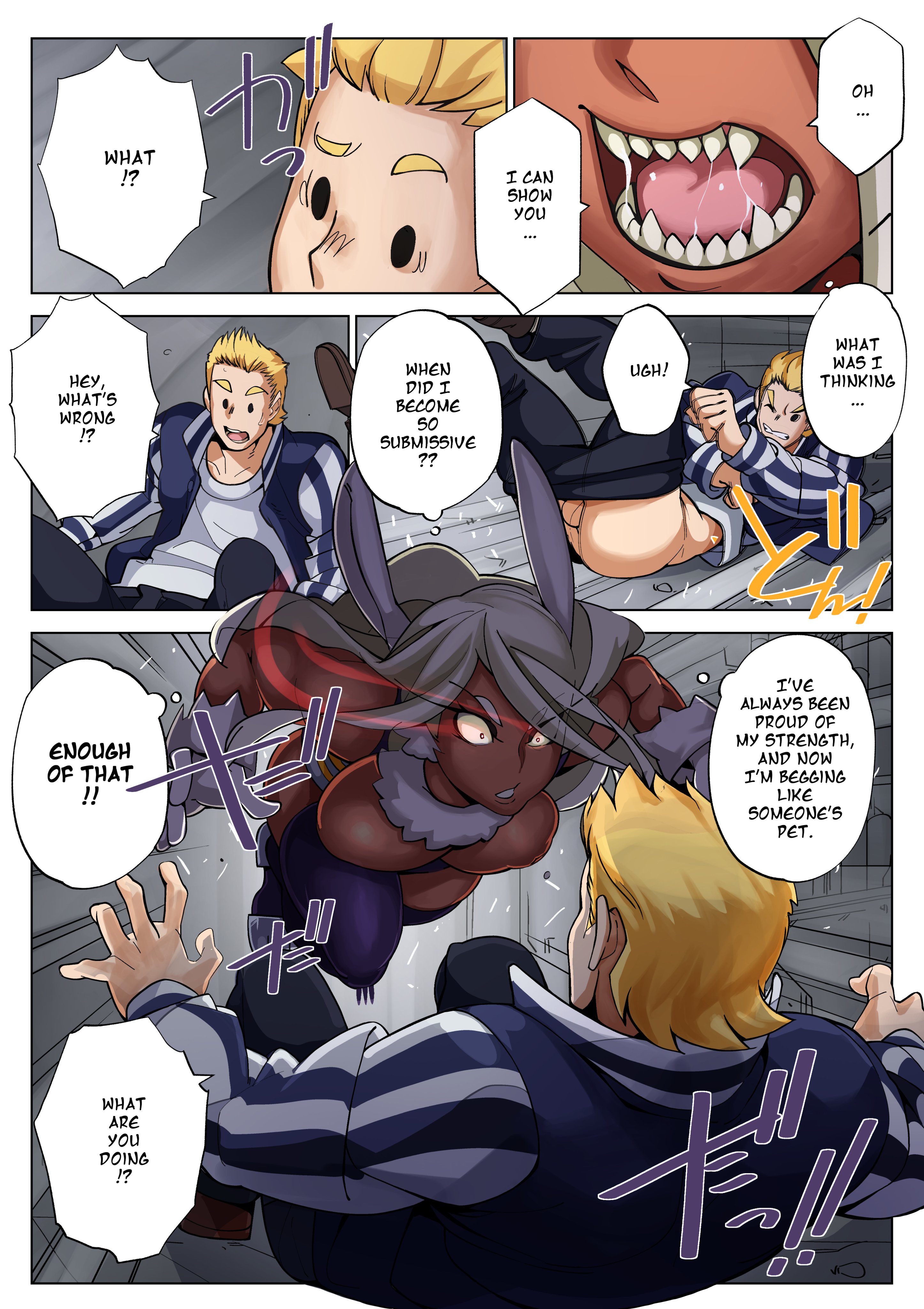 1boy, 1girls, ass, boku no hero academia, bunny ears, bunny tail, comic, dialogue, english text, fangs, female, male, mirio togata, miruko, my hero academia, nisego, open mouth, right to left, rumi usagiyama, tail, text, thighhighs, tougata mirio, usagiyama rumi
