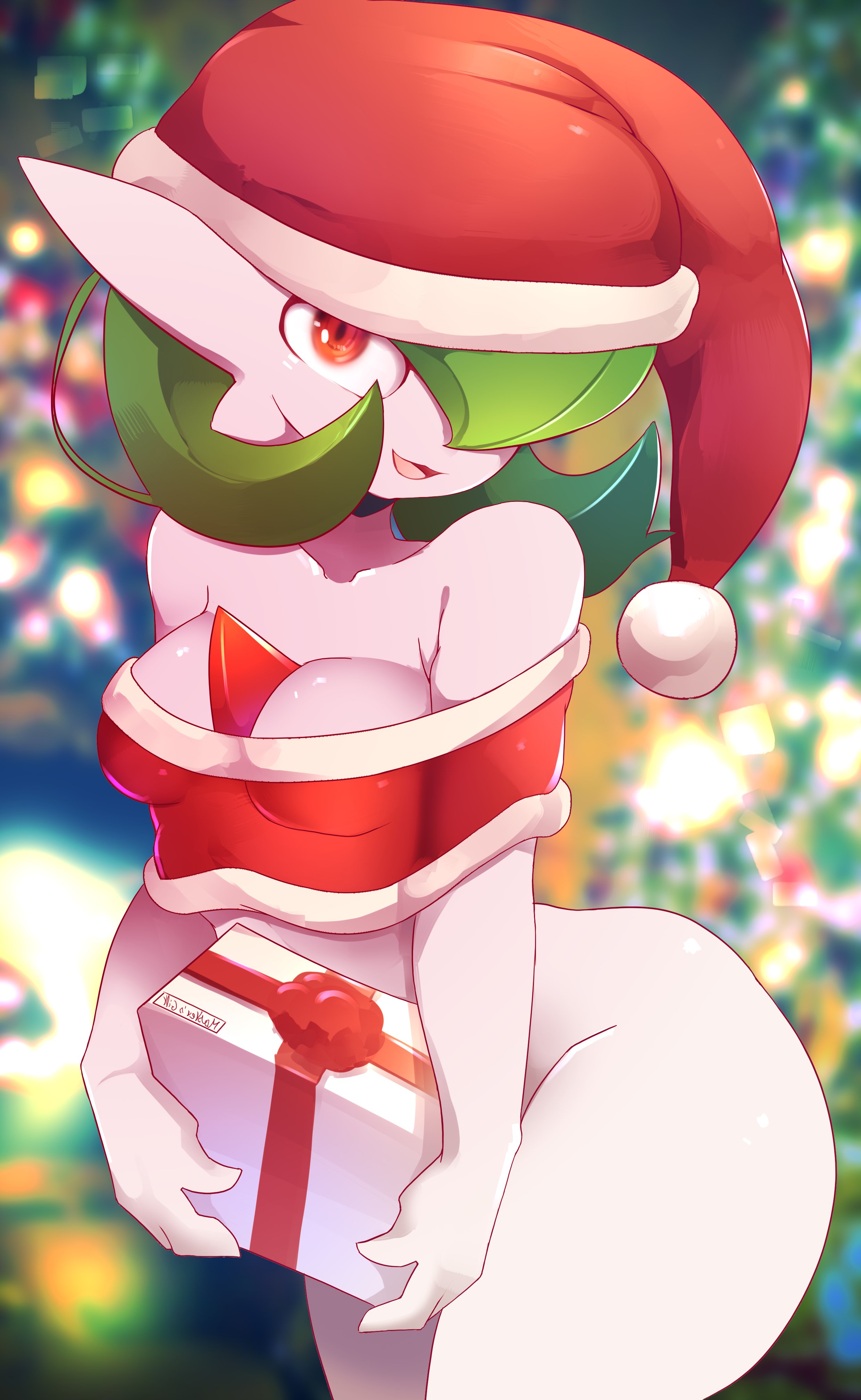 ashraely, christmas, female, game freak, gardevoir, looking at viewer, nintendo, pokemon, pokemon (species), pokemon rse