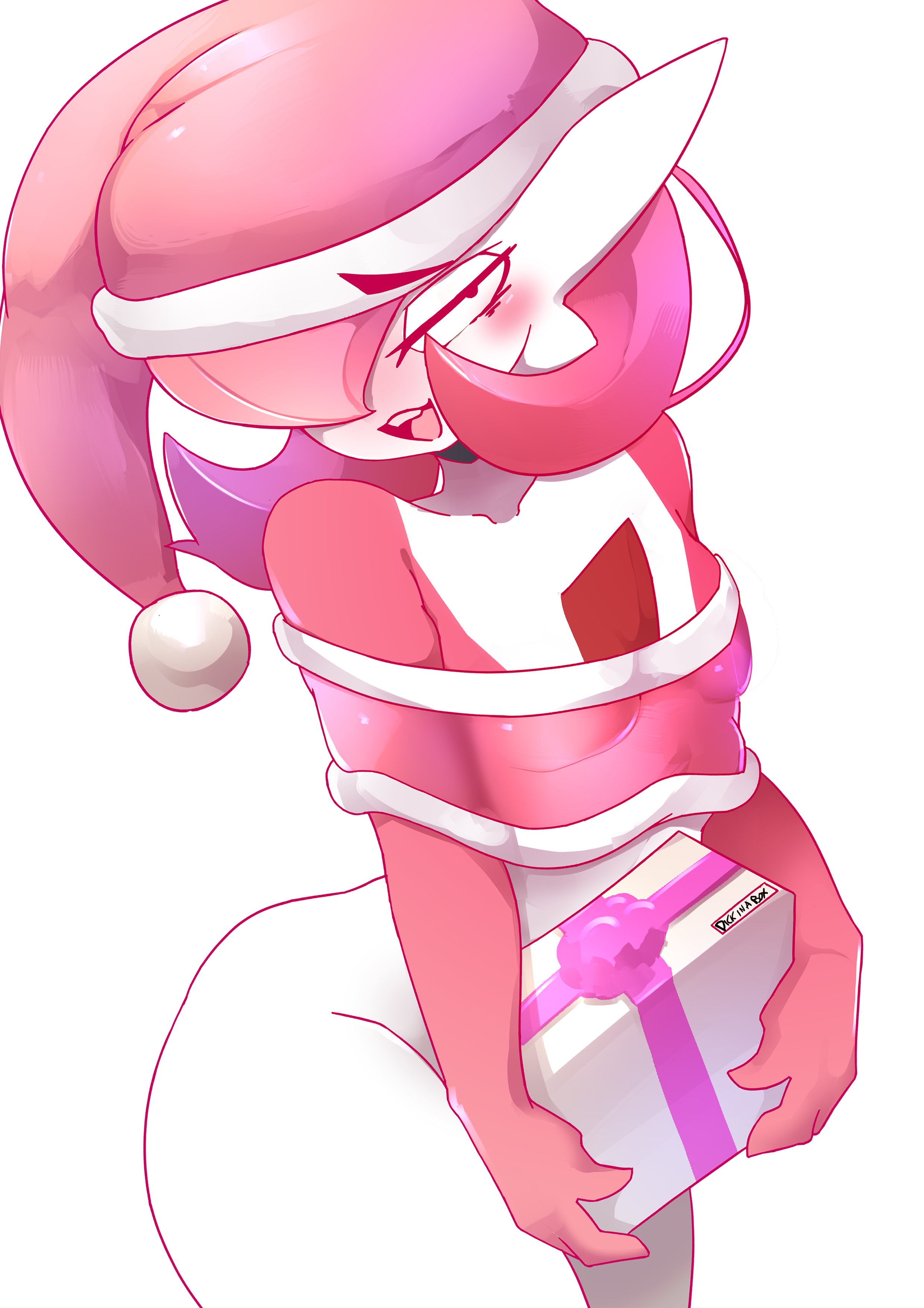 1boy, ashraely, christmas, femboy, game freak, gardevoir, looking at viewer, male, male gardevoir, male pokemon, nintendo, original character, pink (frowntown), pokemon, pokemon (species), pokemon rse, solo, solo male, tagme, trap, white background
