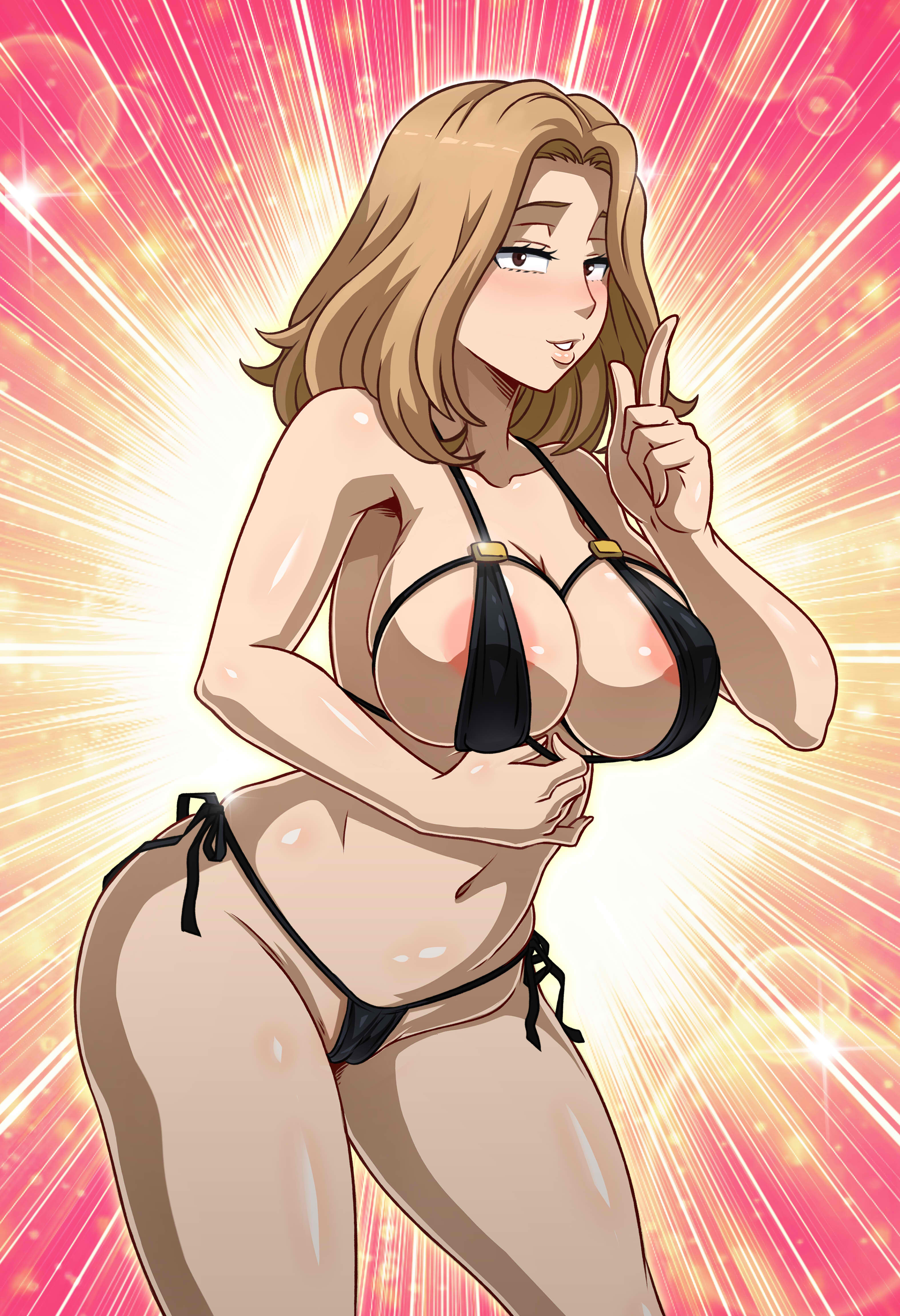 1girls, absurd res, big breasts, bikini, blonde hair, blonde-haired female, blush, breasts, cameltoe, camie utsushimi, female, female focus, female only, light skin, micro bikini, my hero academia, nipple slip, pussy, sano-br, wink