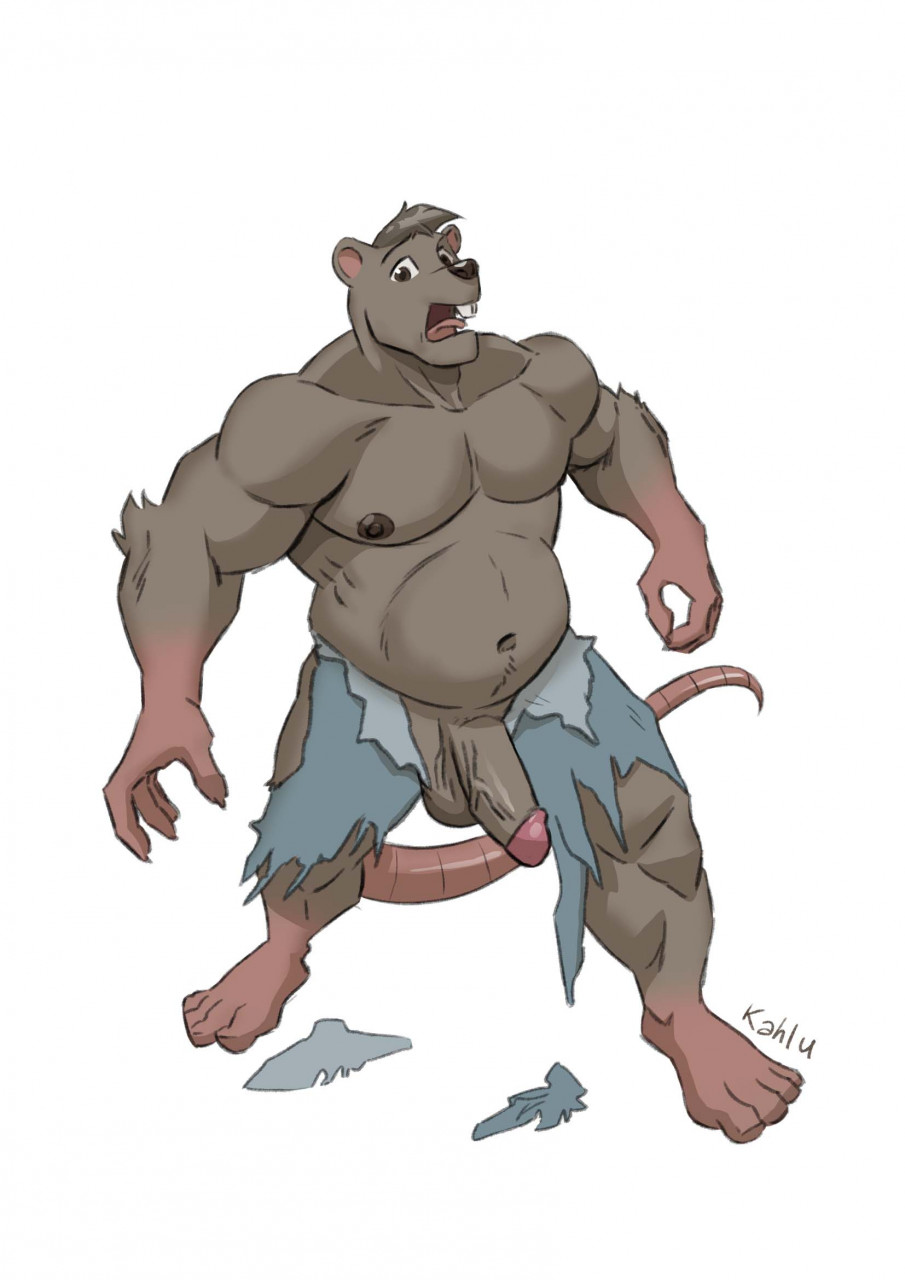 after_transformation anthro balls buckteeth clothing erection fur furry genitals grey_body grey_fur hi_res humanoid_genitalia humanoid_penis kahlu male mammal mostly_nude murid murine musclegut muscular muscular_anthro muscular_male open_mouth overweight overweight_anthro overweight_male penis rat rodent solo species_transformation teeth torn_clothing transformation were wererat wererodent