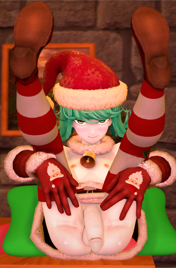 1futa 3d 3d_(artwork) areolae ass balls big_penis blush christmas christmas_outfit flaccid flat_chest futa_only futanari green_eyes green_hair looking_at_viewer naanbeat nipples one-punch_man penis santa_costume santa_hat sfm short_hair small_breasts source_filmmaker tagme tatsumaki testicles