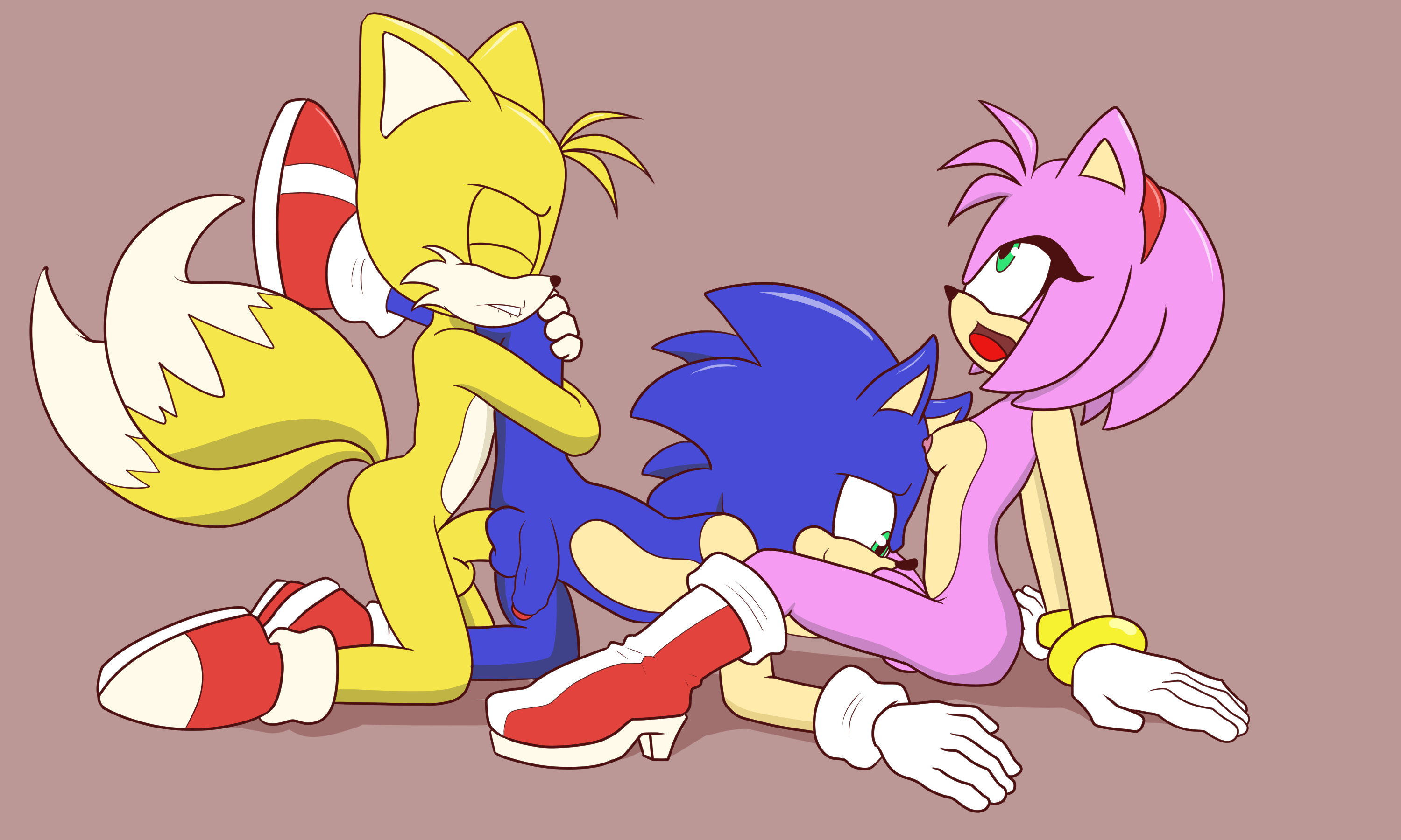 1futa, 2boys, amy rose, anal, anal sex, balls, bisexual, bisexual male, blowjob, breasts, female, fox, furry, furry only, futa on male, futanari, green eyes, hedgehog, intersex, kamikiller, male, male sucking futa, nipples, nude, penis, sonic (series), sonic the hedgehog, spitroast, tails, tails the fox, yaoi