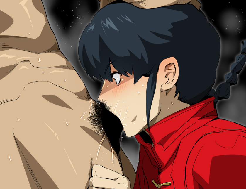 2boys black_hair blowjob censor_bar censored censored_penis deep_throat deepthroat gay gureko_rouman hand_on_head kneeling male male_only oral oral_sex pigtail ranma-kun ranma_1/2 ranma_saotome surprise_deepthroat surprised tight_throat yaoi