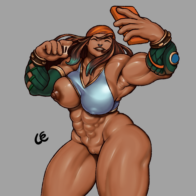 big_areola big_breasts big_thighs illaoi illbeats_illaoi league_of_legends leanman muscular_female nipples piercing pussy pussy_juice_string selfie six_pack teamfight_tactics