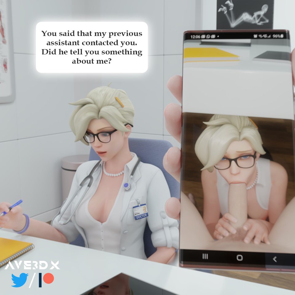 1boy 1girls 3d ave3dx big_penis blizzard_entertainment blonde_hair blowjob blowjob_face blue_eyes doctor dr._ziegler fellatio glasses huge_cock large_penis looking_at_viewer mercy overwatch overwatch_2 phone pov pov_male