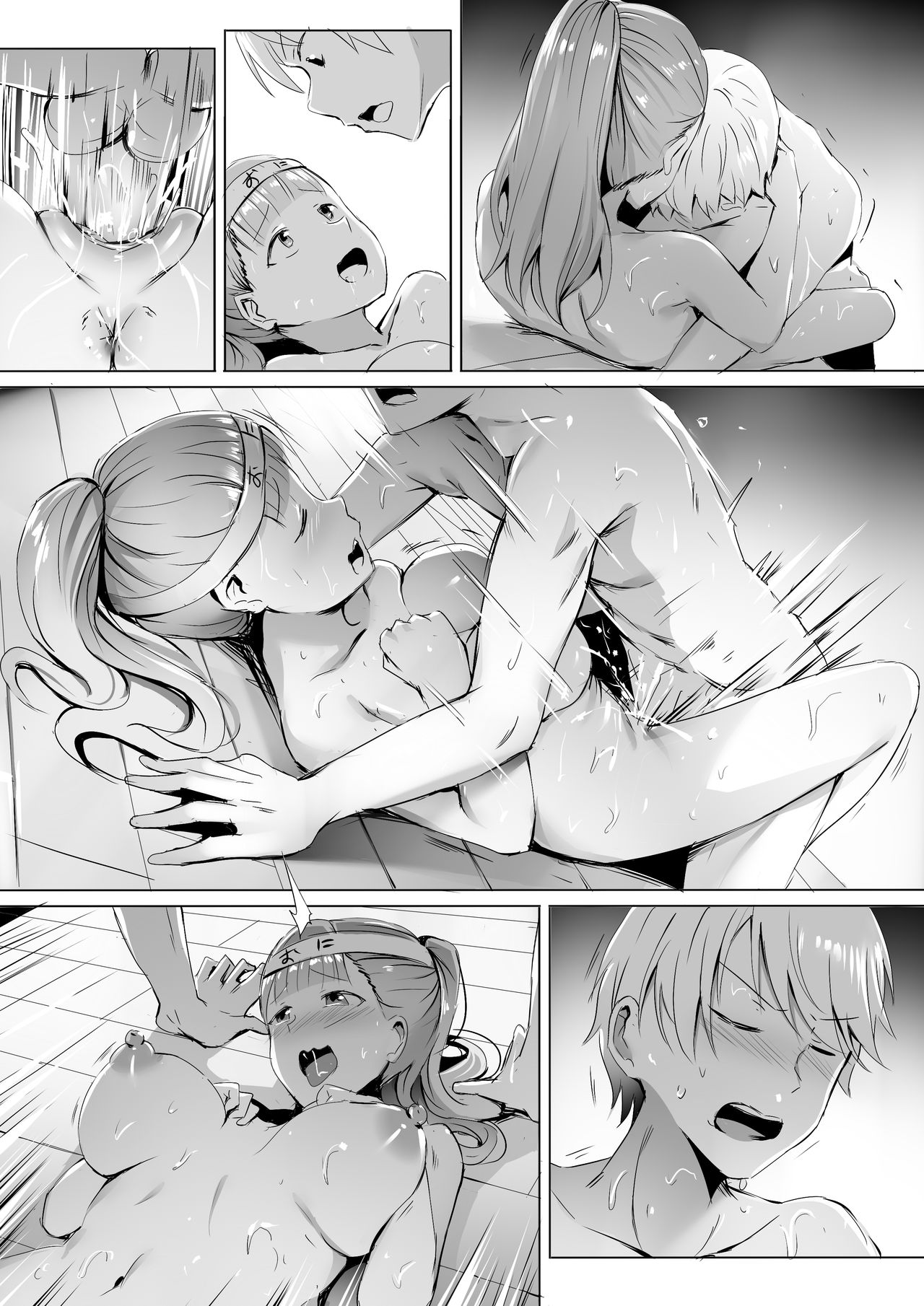 1boy, 1girls, black and white, breasts, comic, doujin, doujinshi, english, english text, female, fujiwara chika, ginhaha, greyscale, kaguya-sama wa kokurasetai ~tensai-tachi no renai zunousen~, large breasts, male, monochrome, more at source, nipples, nude, on back, penis, pussy, sex, shirogane miyuki, spread legs, straight, straight sex, sweat, tagme, text, translated, uncensored, vaginal penetration