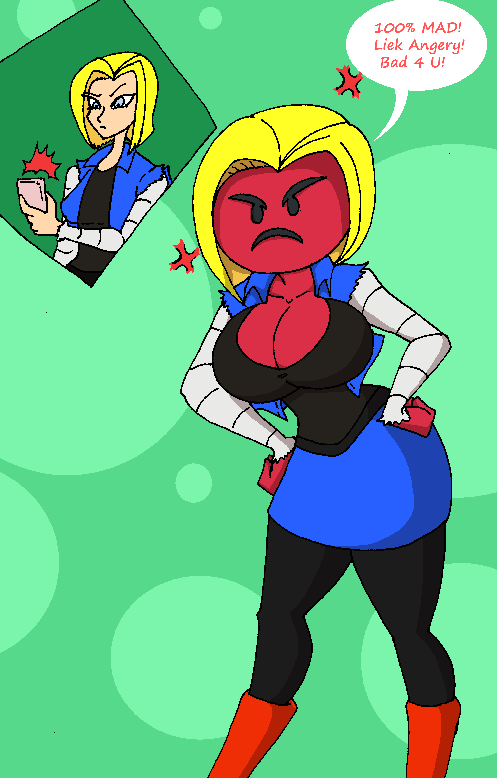 android_18 da-fuze dragon_ball emoji emoji_(race) emojification female hourglass_figure huge_ass huge_breasts thick_thighs transformation wide_hips