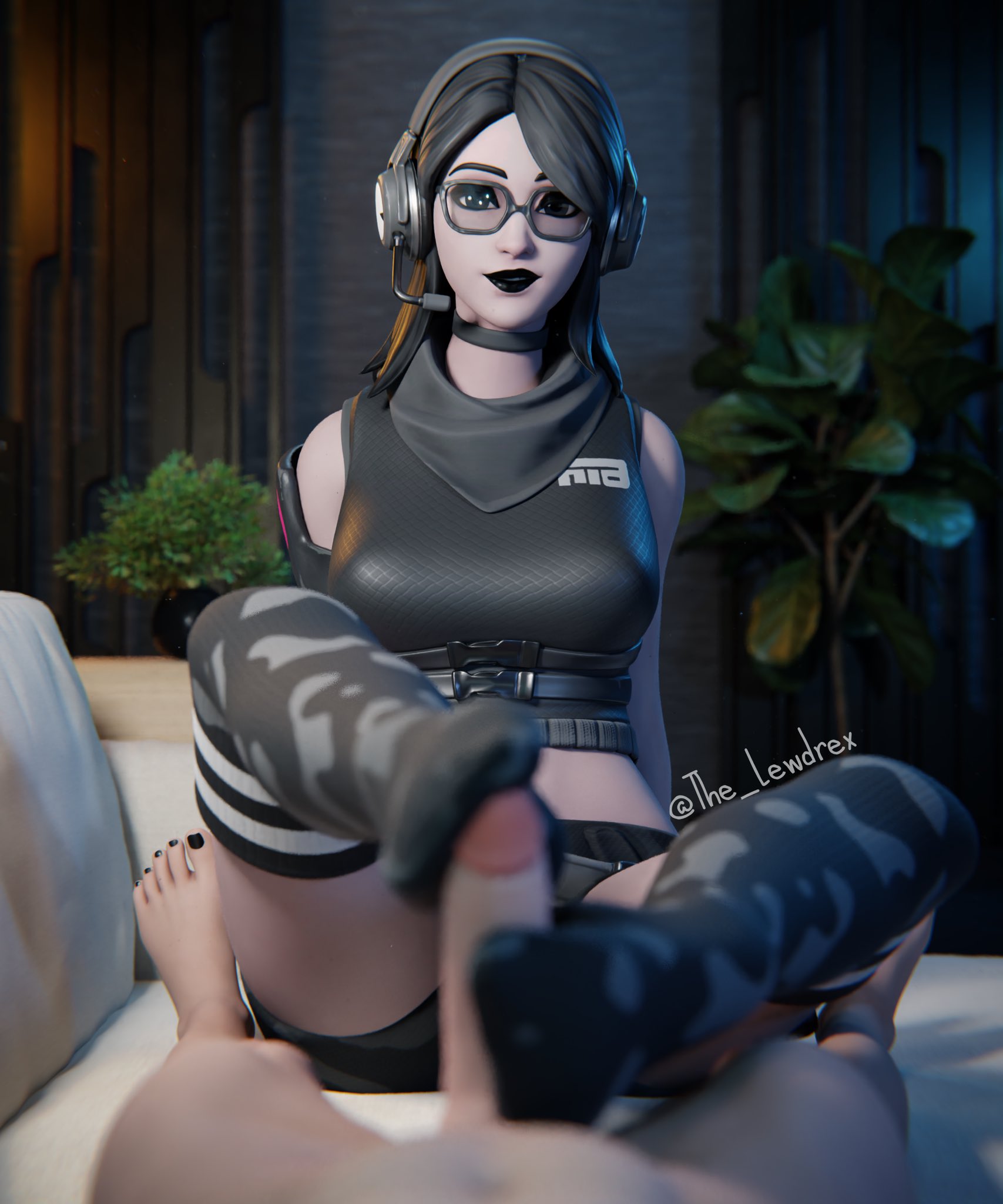1futa, 1girls, 2020, 3d, alternate version available, black hair, black lipstick, black nail polish, black nails, black toenails, blender, blurry, clothed, clothing, completely nude, couch, detailed background, duo, epic games, erect nipples, erection, eye contact, feet, feet up, female, female focus, foot fetish, footjob, footwear, fortnite, fortnite: battle royale, futa on female, futanari, glass, goth, goth girl, headphones, headset, headwear, highres, intersex, jawbreaker (fortnite), laying down, laying on back, legwear, lewdrex, light skin, light-skinned female, light-skinned futa, long socks, looking at partner, looking at viewer, nipples, no shoes, nude, nude futa, on couch, penis, pov, pov eye contact, sitting, socks, stroking, stroking penis, topwear, watermark