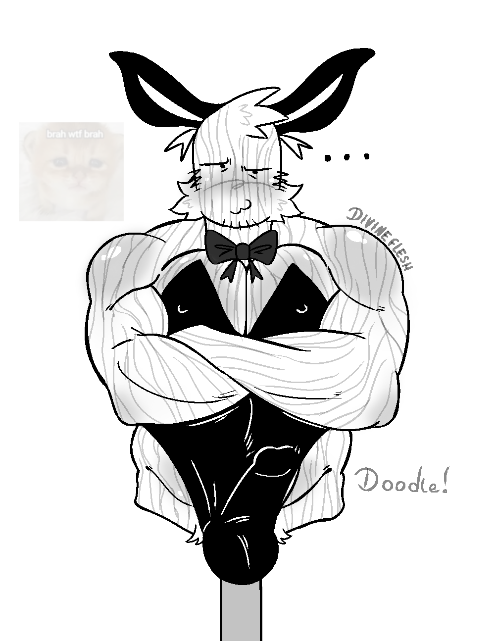 1boy angry_face arms_crossed balls balls_outline balls_under_clothes bara bara_tiddies bara_tits beard_stubble blush boner bowtie bulge bulge_through_clothing bunny_costume bunny_ears bunnysuit chubby chubby_belly chubby_male dick dilf divineflesh_(artist) edited_by_thetageditor embarrassed embarrassed_male erection_under_clothes hard_on male male_only mannequin_mark_(regretevator) married_man non-human penis_under_clothes pouting regretevator roblox roblox_game robloxian slutty_clothing slutty_outfit stubble visible_nipples visible_penis_shape wood