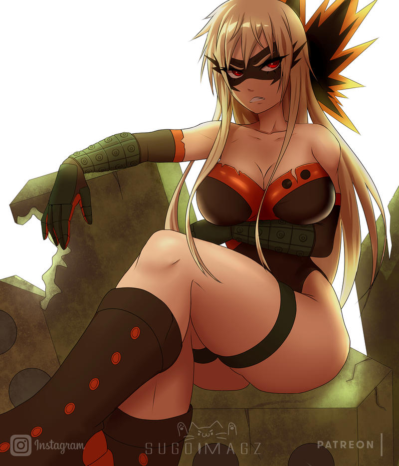 ass, breasts, cleavage, dynamight, female, female bakugou, genderswap, genderswap (mtf), katsuki bakugou, large ass, large breasts, my hero academia, rule 63, solo, thick thighs, wide hips