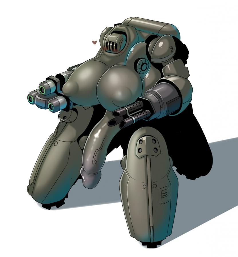 3_legs big_breasts big_penis blush breasts fallout futa_only futanari gun huge_breasts huge_cock hyper_penis metallic_body multi_leg multi_limb penis robot sentry_bot veiny_penis