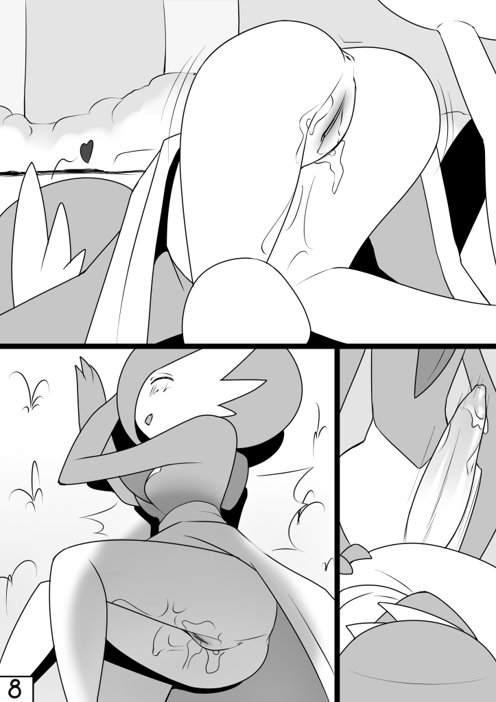 1boy 1girls 2010s 2013 anthro ass_up big_penis blush bodily_fluids breasts chest_spike closed_eyes comic duo erection excessive_pussy_juice female gallade gardevoir genital_fluids genitals grass greyscale head_down_ass_up heart humanoid imminent_penetration imminent_sex lying male monochrome nintendo on_side open_mouth outside penis plant pokémon_(species) pokemon pokemon_(species) precum precum_on_penis pussy pussy_juice pussy_juice_on_leg pussy_juice_on_pussy spikes spikes_(anatomy) standing straight tapering_penis video_games yuu_h