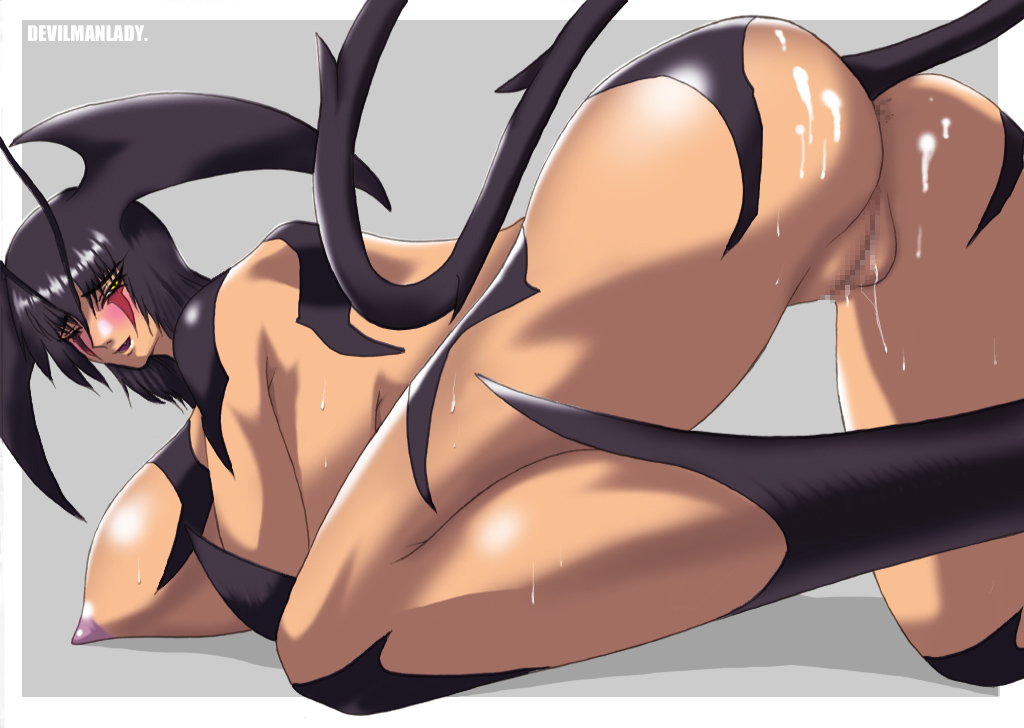 1girls antennae black_hair blush breasts cum cum_on_ass curvaceous dark-skinned_female dark_skin demon_girl demon_tail devilman devilman_lady female head_wings jun_fudo large_breasts looking_at_viewer monster_girl mosaic_censoring on_floor on_knees presenting_ass purple_nipples pussy short_hair solo sweat thick_thighs top-down_bottom-up vaginal_juices weird_(artist) wide_hips yellow_eyes