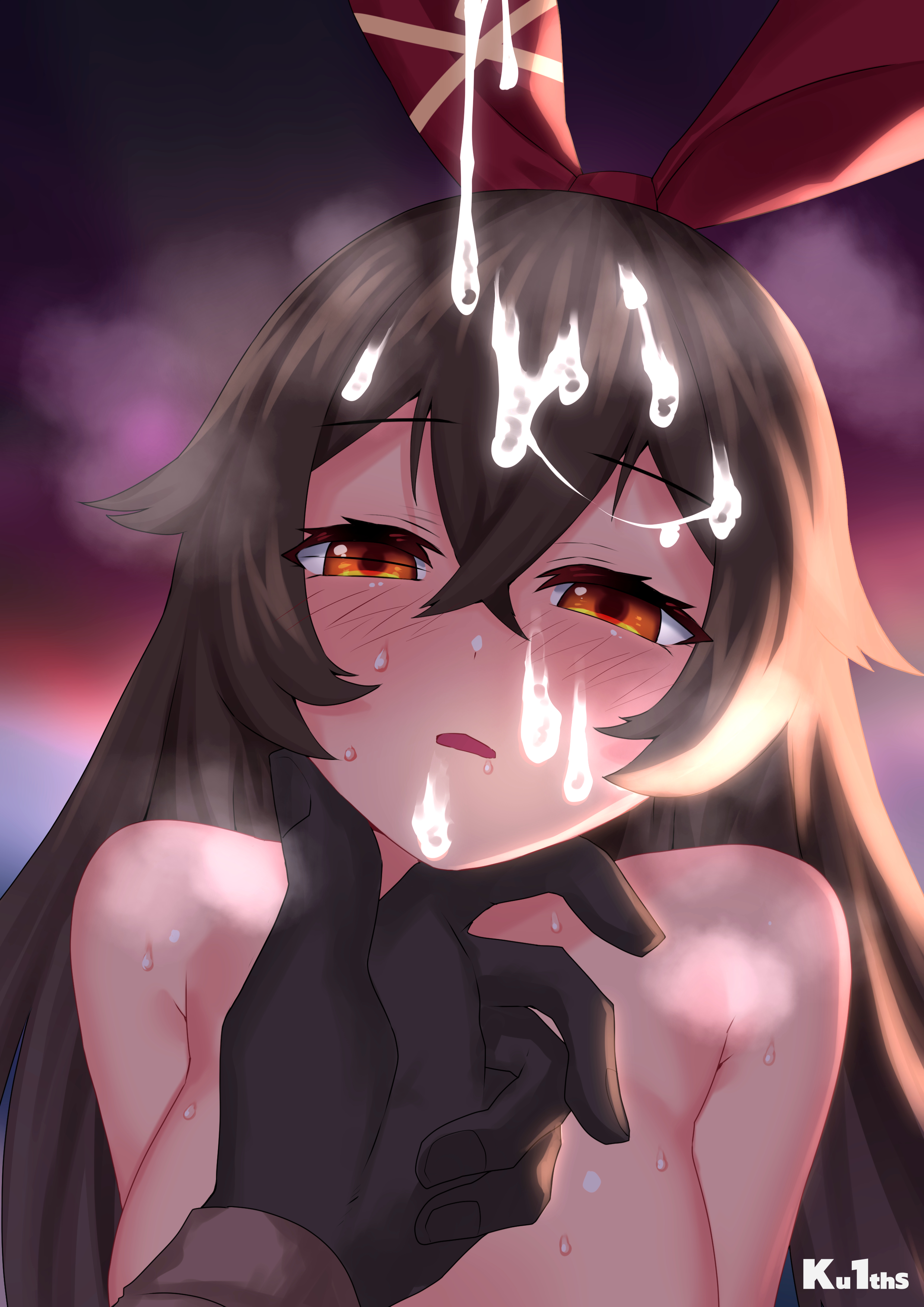 1girls, amber (genshin impact), blush, breasts, cum, cum on face, cum on hair, ejaculation, facial, female, genshin impact, hilichurls (species), ku1ths, looking at viewer, monster, nude, sad, tagme