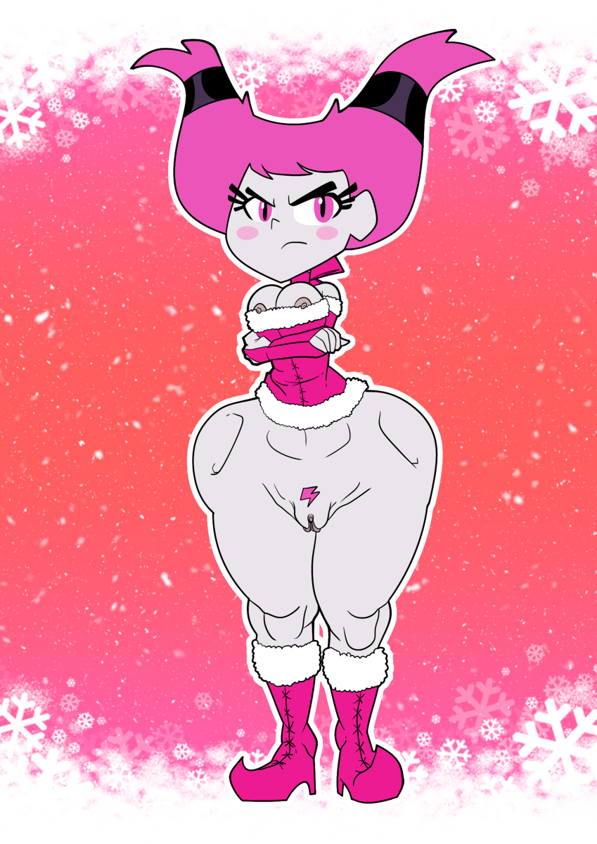 1girls big_ass big_breasts breasts christmas christmas_outfit dc dc_comics elpepsi female female_only hairy_pussy jinx_(dc) pink_eyes pink_hair pubes pubic_hair pussy_hair solo teen_titans teen_titans_go thick_thighs vagina