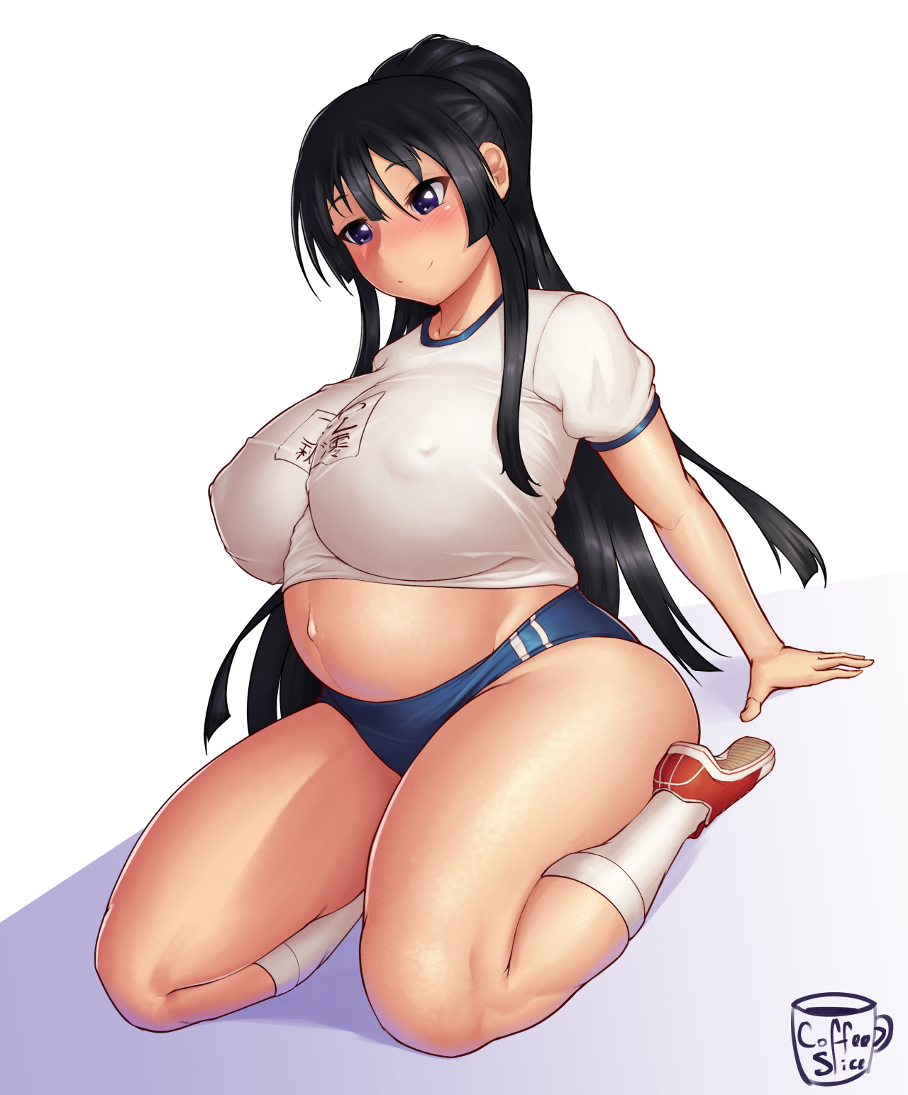 1girls, big breasts, blush, breasts, cleavage, coffeeslice, female, female only, large breasts, pregnant, solo, thick thighs, wide hips