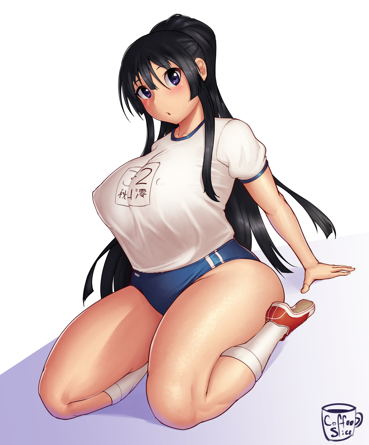 1girls, big breasts, blush, breasts, cleavage, coffeeslice, female, female only, large breasts, looking at viewer, solo, thick thighs, wide hips