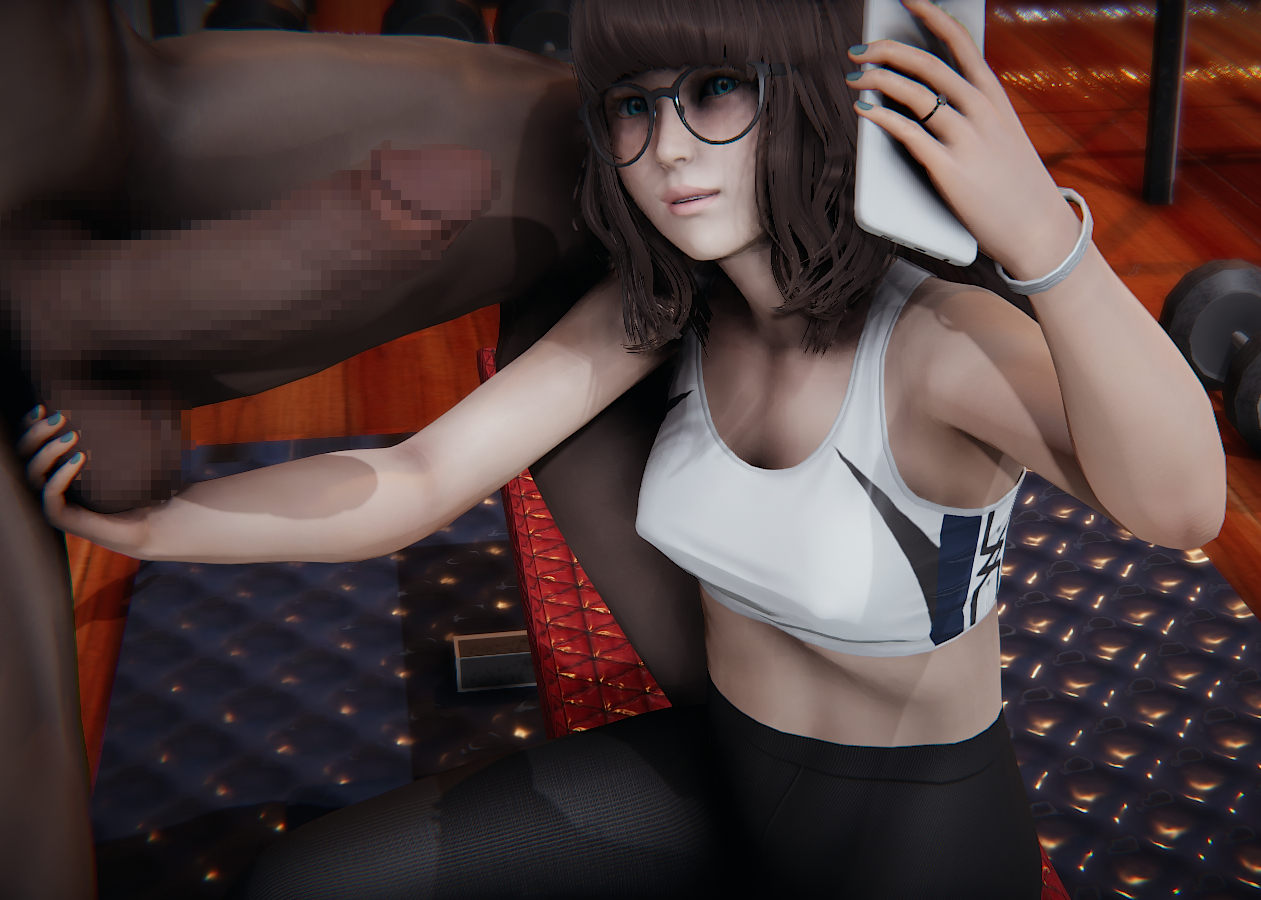 1boy, 1girls, 3d, big penis, censored, dark skin, dark-skinned male, female, glasses, hdregrets, interracial, male, mosaic censoring, penis