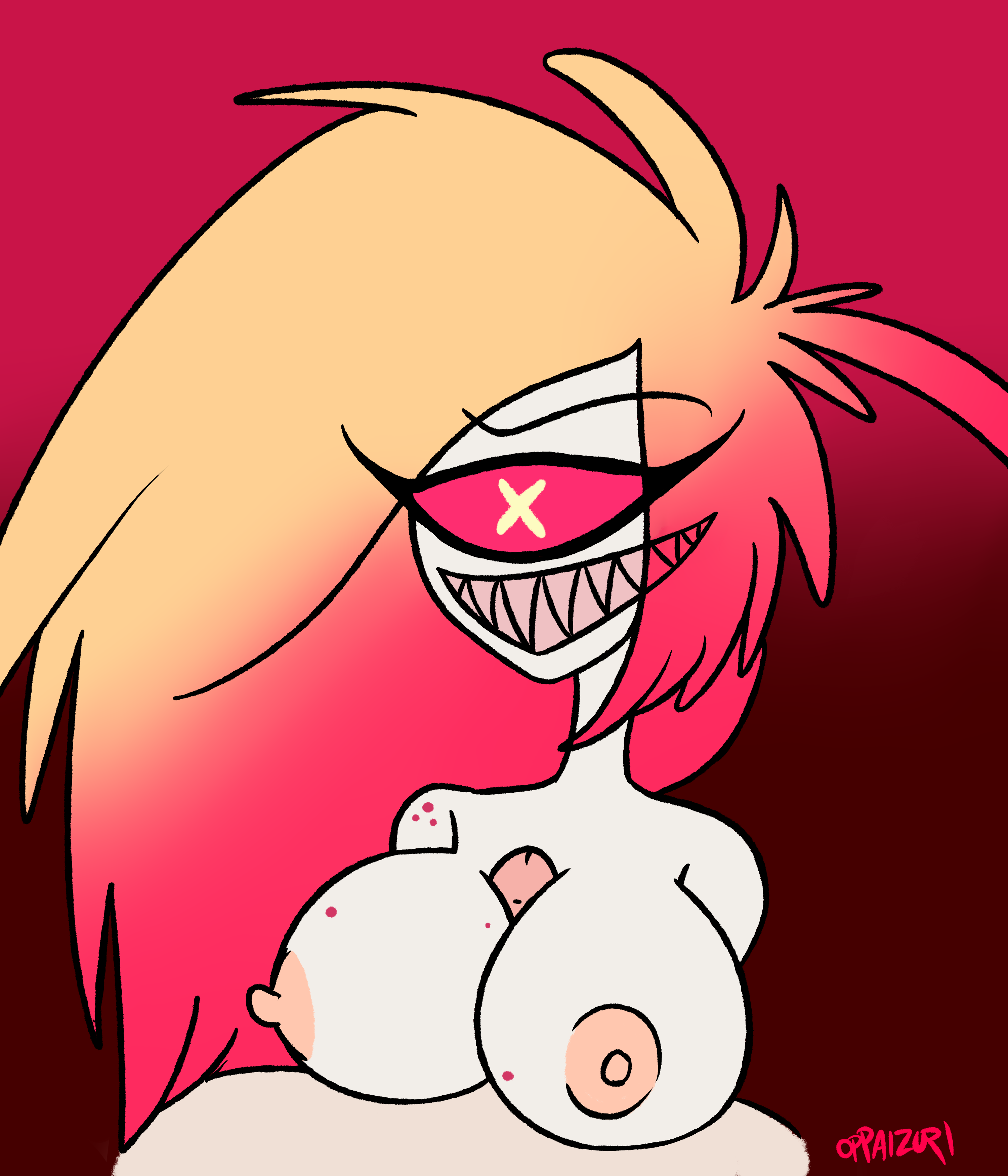1boy, 1girls, big breasts, breasts, cherri bomb, female, hazbin hotel, male, oppaizurixxx, paizuri, smooth skin, tagme, titjob, vivienne medrano