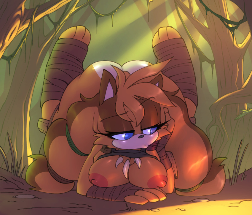 all fours, anthro, ass, ass up, badger, bandage, big ass, big butt, bigdad, breasts, female, forest, mammal, mustelid, musteline, nipples, plant, solo, sonic (series), sonic boom, sonic the hedgehog (series), sticks the badger, sticks the jungle badger, sticks the tejon, tree