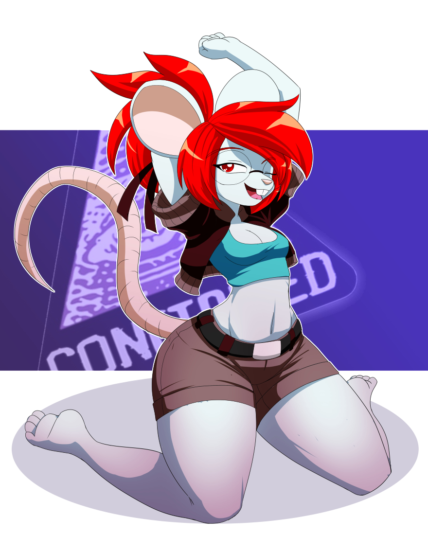 anthro big_breasts cleavage female female_only kojiro-brushard mouse mouse_ears mouse_tail original original_character solo solo_female thick_thighs wide_hips