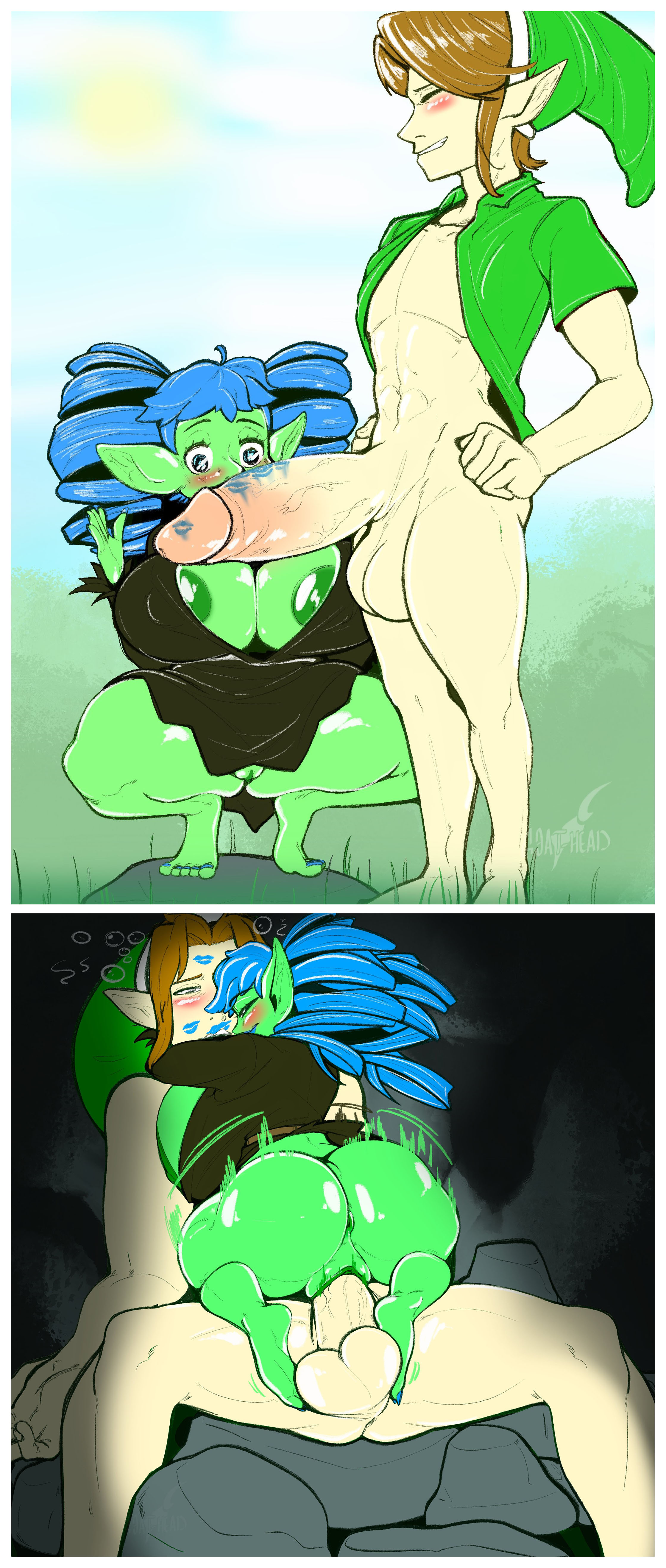 abs, anus, ass, athletic, athletic male, balls, barefoot, big breasts, big penis, breasts, bubble ass, bubble butt, busty, clothing, curvaceous, curvy, feet, female, female focus, female on top, goat-head (artist), goblin, goblin female, green skin, hourglass figure, hugging, link, lipstick, lipstick mark, lipstick on penis, makeup, male, nail polish, nintendo, penis, penis awe, pussy, sex, shortstack, tagme, testicles, the legend of zelda, thick thighs, vagina, vaginal, vaginal penetration, vaginal sex, voluptuous, wide hips