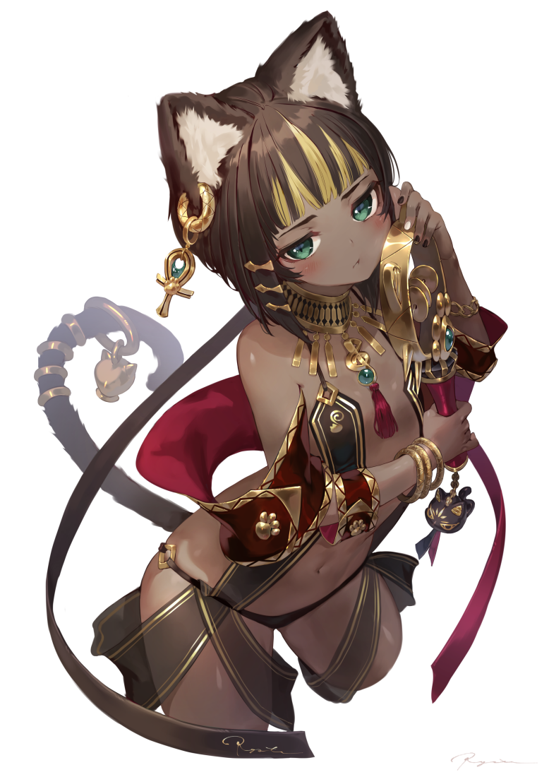 1girls animal_ears bast bastet cat_ears cat_tail dark-skinned_female dark_skin egyptian female female_only goddess jewelry