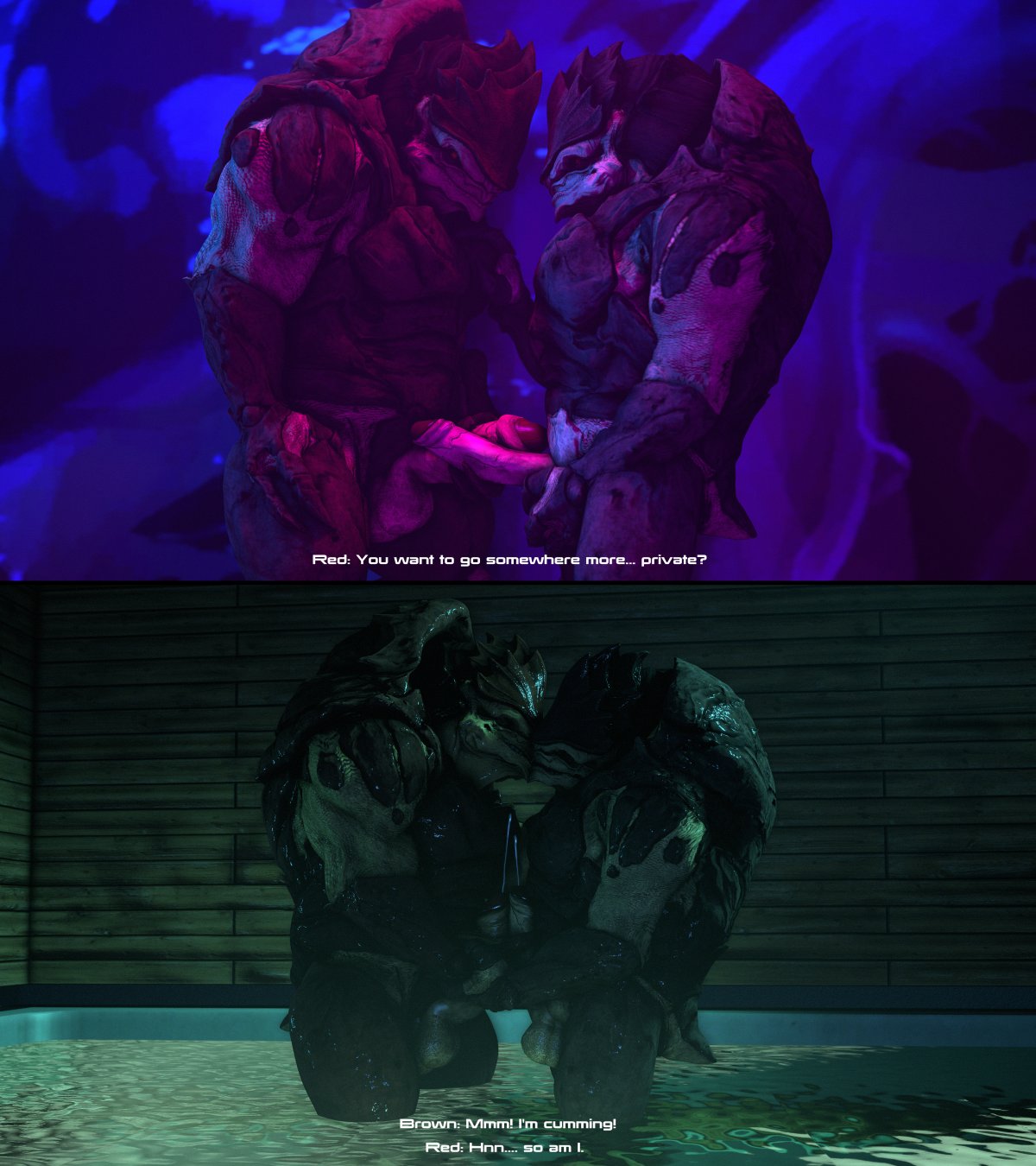 3d alien balls bodily_fluids cheap-wazoo cum cumshot dialogue duo ejaculation foreskin frottage genital_fluids genitals hand_on_chest hi_res hot_tub humanoid_genitalia humanoid_penis kissing krogan male male/male mass_effect multi_balls multi_genitalia multiple_images muscular muscular_male nude orgasm partially_retracted_foreskin penis penis_grab retracted_foreskin sex source_filmmaker standing uncut video_games water wet yaoi