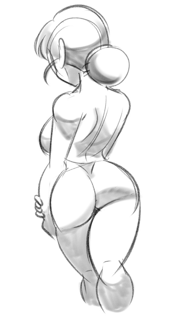 1girls, ass, back view, big ass, big breasts, breasts, chichi, dragon ball, dragon ball super, dragon ball z, female, female only, funsexydragonball, no color, shounen jump, solo