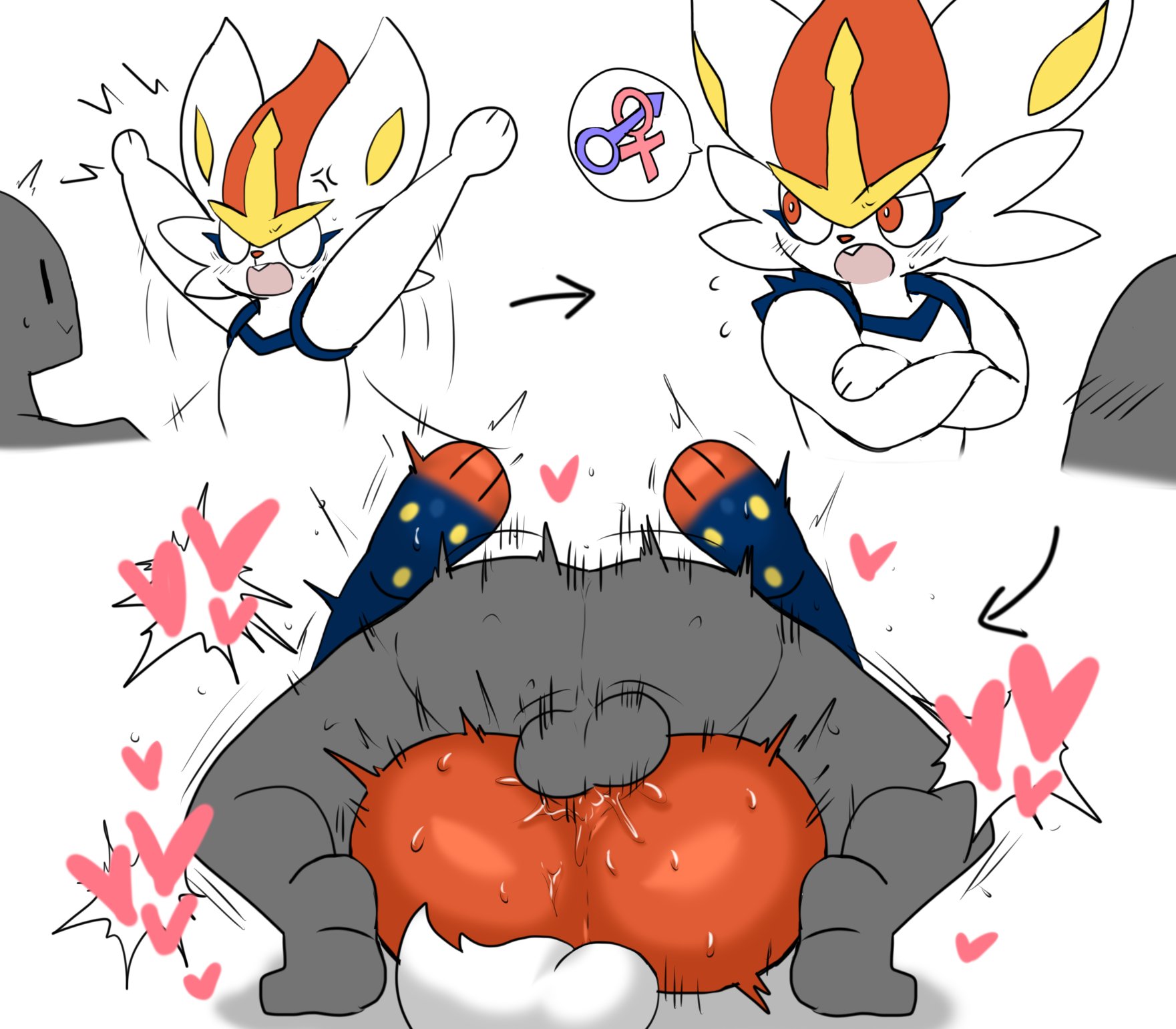 1boy, 1girls, balls, blush, bodily fluids, cinderace, duo, enigi09, female, female cinderace, female pokemon, femsub, genital fluids, genitals, hi res, human, instant loss 2koma, male, maledom, mammal, mating press, nintendo, penetration, pokémon (species), pokemon, pokemon (species), pokemon ss, pussy, pussy juice, sex, straight, sweat, vaginal penetration, video games