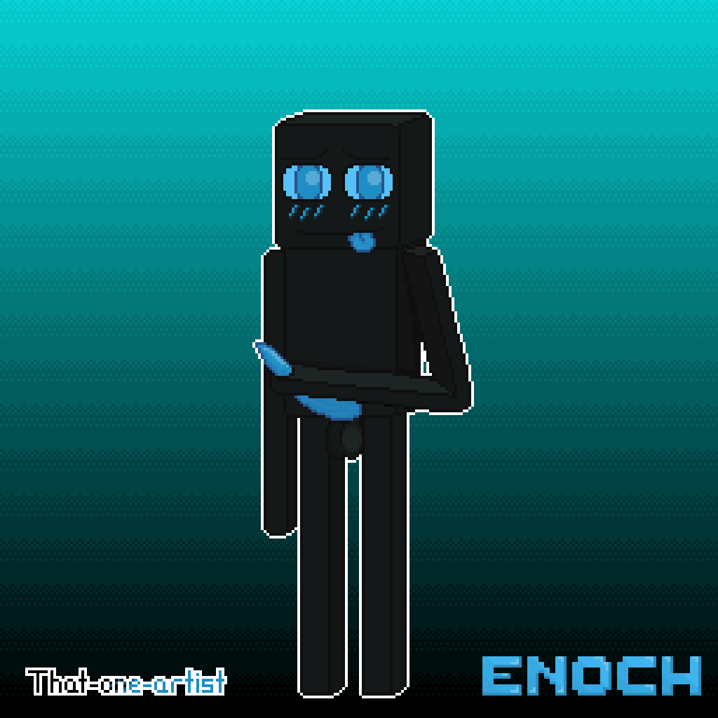 1:1 balls blue_background blue_eyes blue_penis blush digital_media_(artwork) enderman english_text erection gay genitals gradient_background humanoid male masturbation minecraft nervous nervous_smile not_furry penis pixel_art shaded simple_background solo text that-one-artist video_games