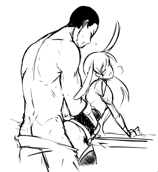 1boy 1boy1girl 1girls bunny_girl liger_after_dark male muscular_male rwby size_difference taken_from_behind velvet_scarlatina yatsuhashi_daichi