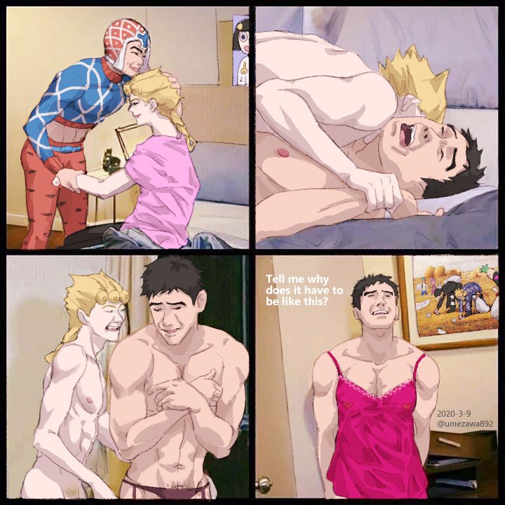 2boys abs bruno_buccellati comic covering_self crossdressing crying feminization funny gay ghiaccio giorno_giovanna guido_mista humor jojo's_bizarre_adventure laughing lingerie male_only melone meme muscular muscular_male penis_grab pesci prosciutto risotto_nero small_dom_big_sub toned toned_male vento_aureo yaoi