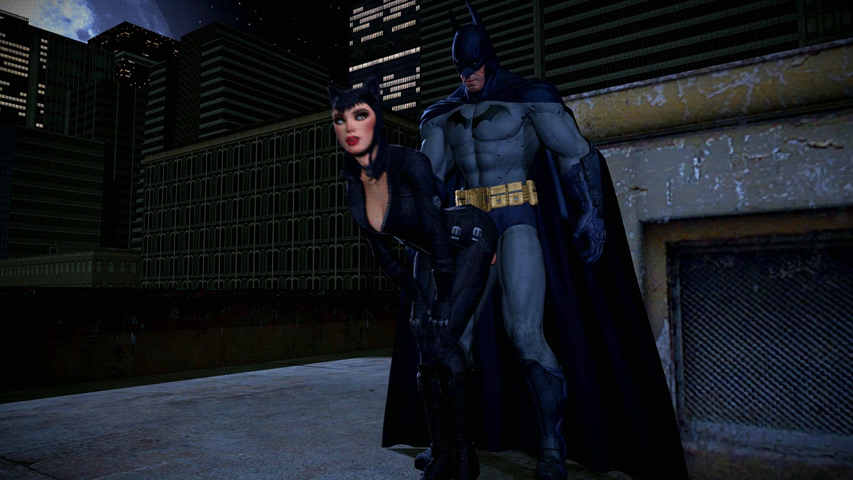 1boy, 1girls, 3d, animated, batman, batman (bruce wayne), batman (series), batman: arkham city, bent over, black eyeshadow, black hair, bodysuit, bouncing breasts, breasts, bruce wayne, catwoman, catwoman (arkham city), catwoman (arkham), clothed, clothed sex, dc, dc comics, doggy style, female, male, noname55, red lips, red lipstick, rooftop, rooftop sex, selina kyle, source filmmaker, standing