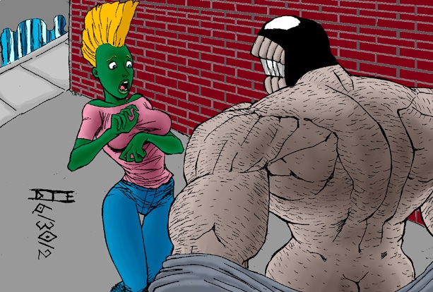 1girls 2002 amy_belcher bludgeon_(character) die female green_skin image_comics mohawk savage_dragon she-dragon yellow_hair