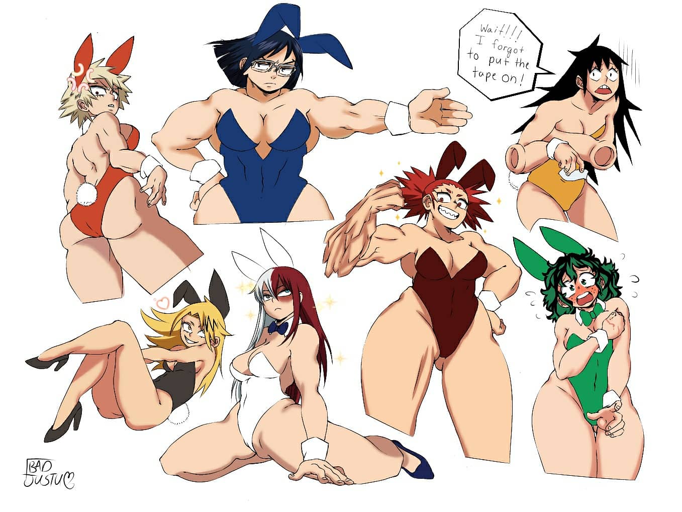 adult_swim ass bowtie breasts bunny_ears bunny_girl denki_kaminari eijirou_kirishima female_bakugou female_deku female_eijirou female_kaminari female_todoroki genderswap genderswap_(mtf) hanta_sero high_heels izuku_midoriya katsuki_bakugou long_hair muscular_female my_hero_academia rule_63 short_hair tenya_iida thick_thighs toonami