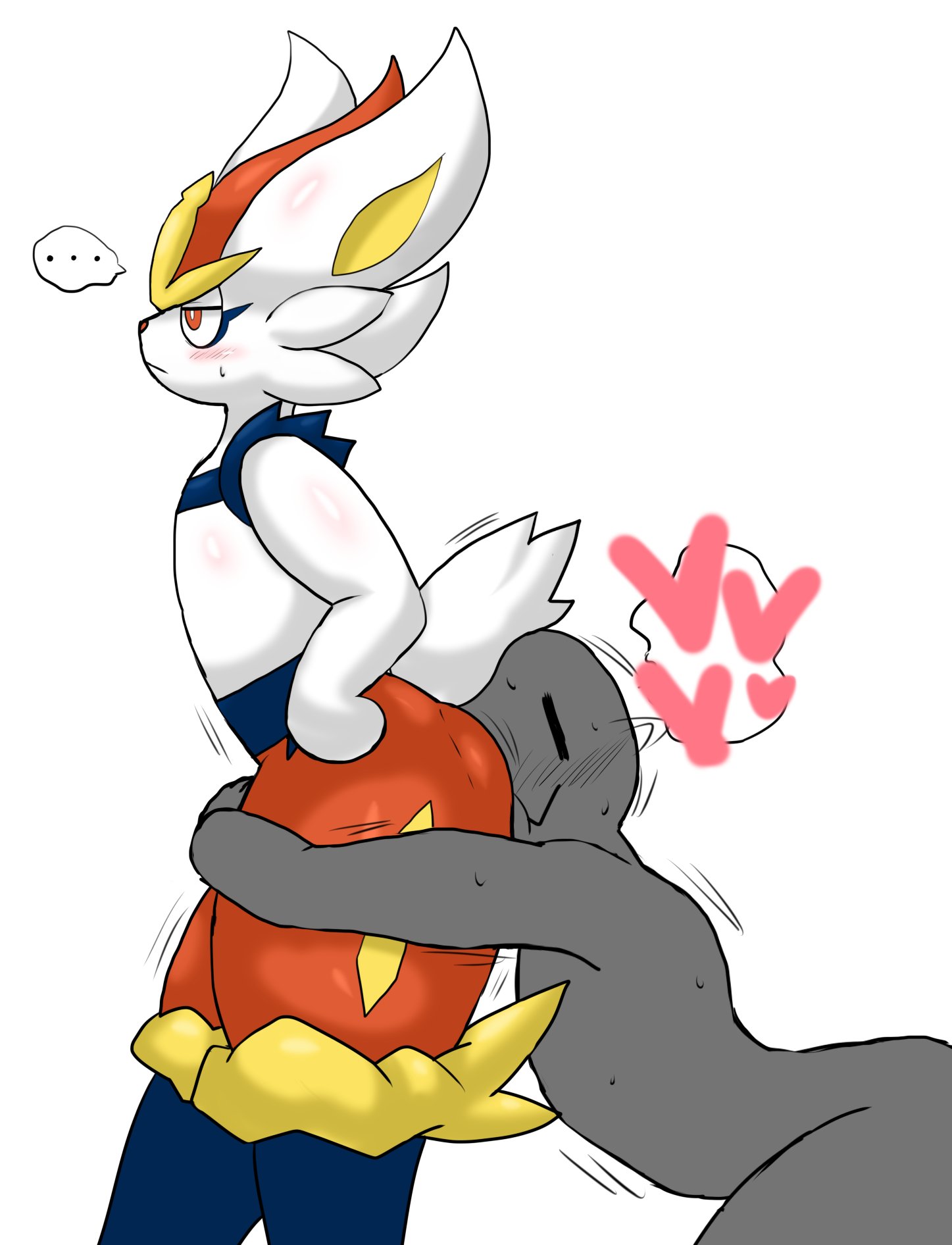 ..., ambiguous gender, anthro, anus, ass, ass grab, big ass, big butt, blush, cinderace, claws, cute, cute fang, drooling, duo, enigi09, fluffy, fluffy tail, fur, furry, happy, heart, human, mammal, naked, nintendo, nipples, open mouth, pawpads, paws, pokémon (species), pokemon, pokemon (species), pokephilia, red eyes, solo, solo focus, sweat, tail, tongue, tongue out, video games, white body, white fur