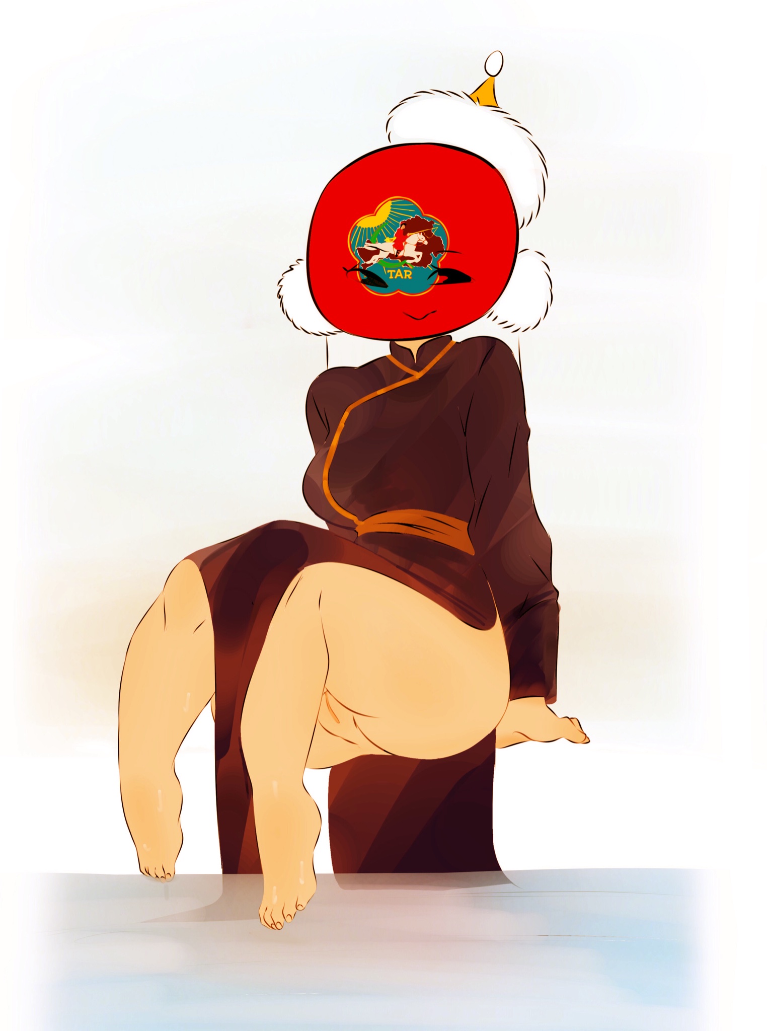 countryhumans, countryhumans girl, female, flawsy, nervous, pose, pussy, pussy peek, robes, sitting, tagme, tannu tuva (countryhumans)