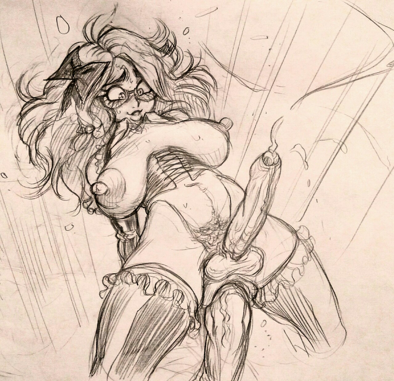 1futa, areolae, balak, balls, big breasts, big penis, breasts, corset, cum, cum while penetrated, dickgirl, ejaculation, foreskin, full-package futa, functionally nude, futa focus, futa is smaller, futanari, hands-free, handsfree ejaculation, human, intersex, monochrome, mostly nude, orgasm, penetration, penis, pussy, sex, sketch, solo focus, thighhighs, uncircumcised, vaginal penetration