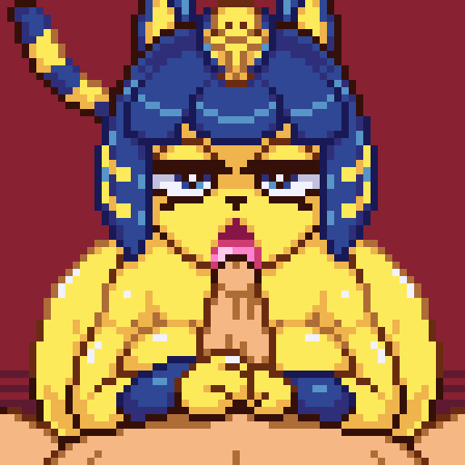 1boy, animal crossing, animated, ankha, anthro, ass, big ass, big breasts, blowjob, blue eyes, blue hair, breasts, cat ears, cat tail, countmoxi, female, fur, furry, gif, interspecies, licking penis, licking tip, light skin, light-skinned male, looking at viewer, male, nintendo, oral, oral sex, penis, pixel art, saliva, saliva on penis, seductive, seductive eyes, short hair, simple background, source request, wide hips, year request, yellow fur