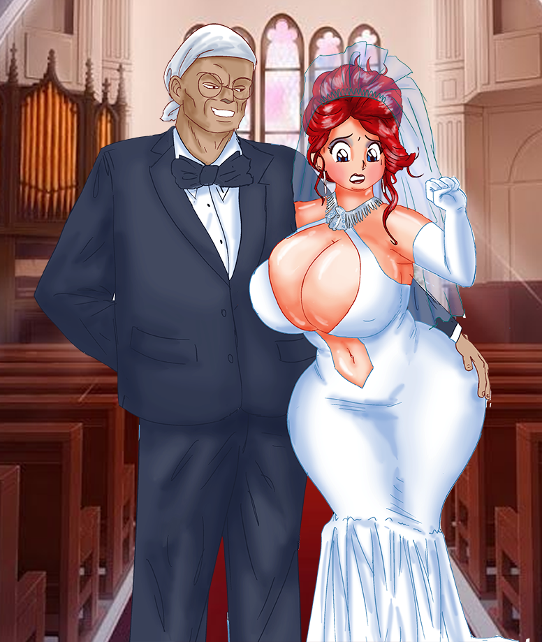 breasts bride busty cleavage clothing dress evil_grin eyeshadow father_and_son genderswap_(mtf) genma_saotome glasses incest large_breasts lipstick makeup ranma-chan ranma_1/2 ranma_saotome rule_63 saturnxart suit voluptuous wedding wedding_dress wedding_veil worried_expression