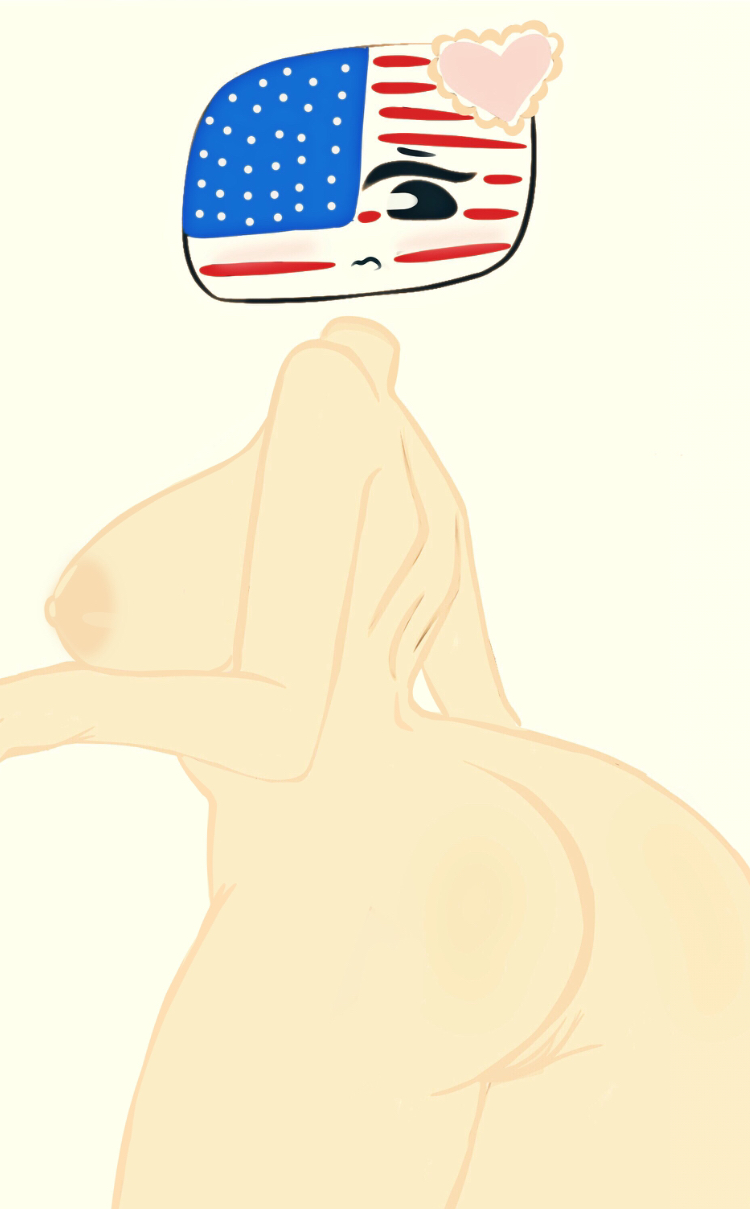 american flag, backview, countryhumans, countryhumans girl, female, flawsy, slight blush, united states of america, united states of america (countryhumans)