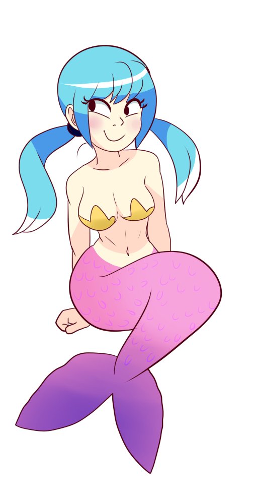 1girls bbycheese blue_hair blush breasts clothing female female_only hair jpeg mermaid purple_tail smile solo