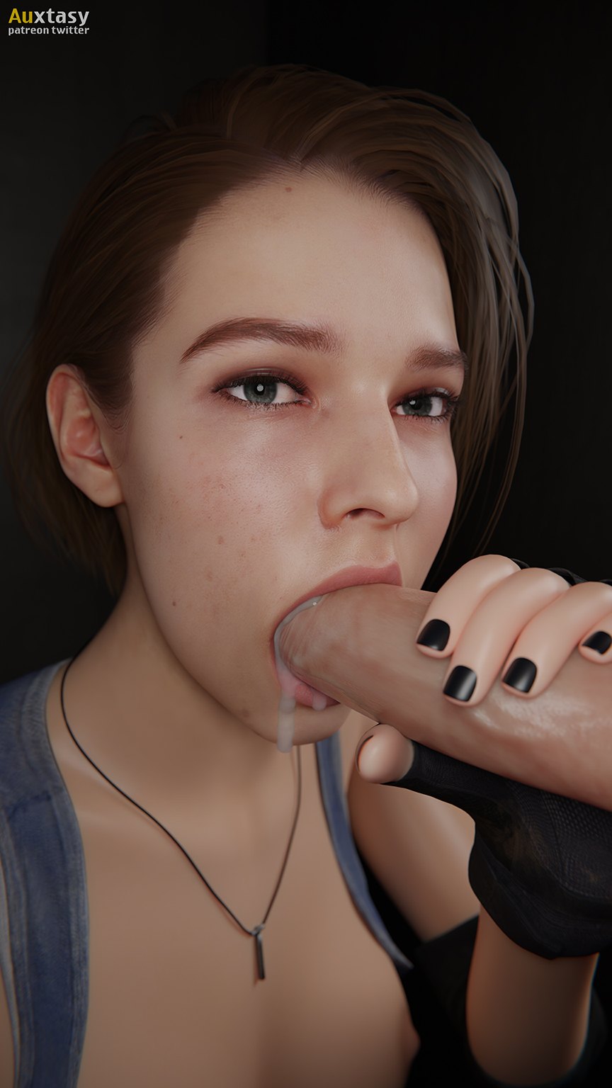 3d, auxtasy, black nails, blender, blowjob, cum, cum in mouth, fellatio, female, glory hole, jill valentine, jill valentine (sasha zotova), looking at viewer, oral, resident evil, resident evil 3, resident evil 3 remake